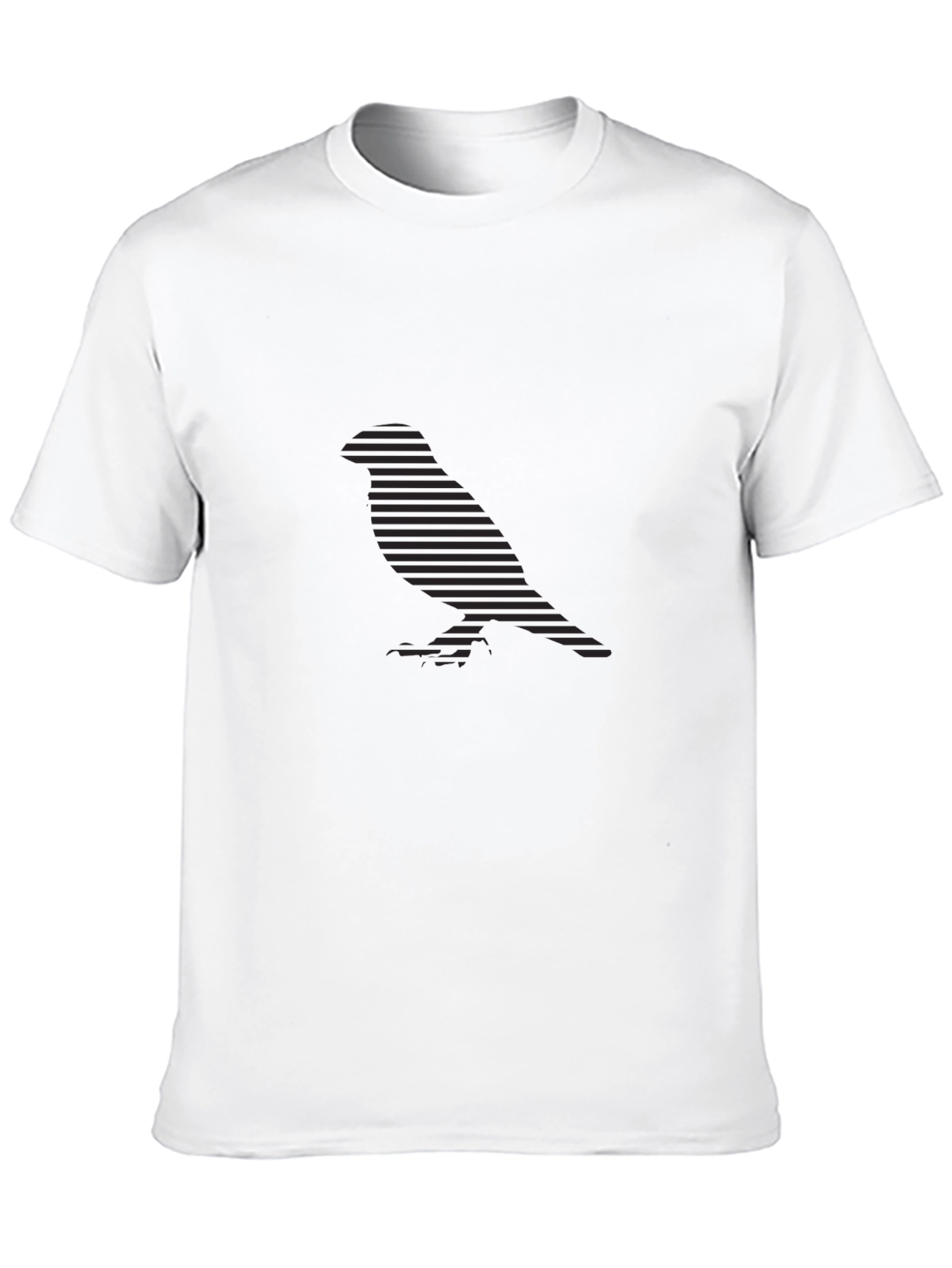 Stylish Striped Bird Silhouette Black Tee