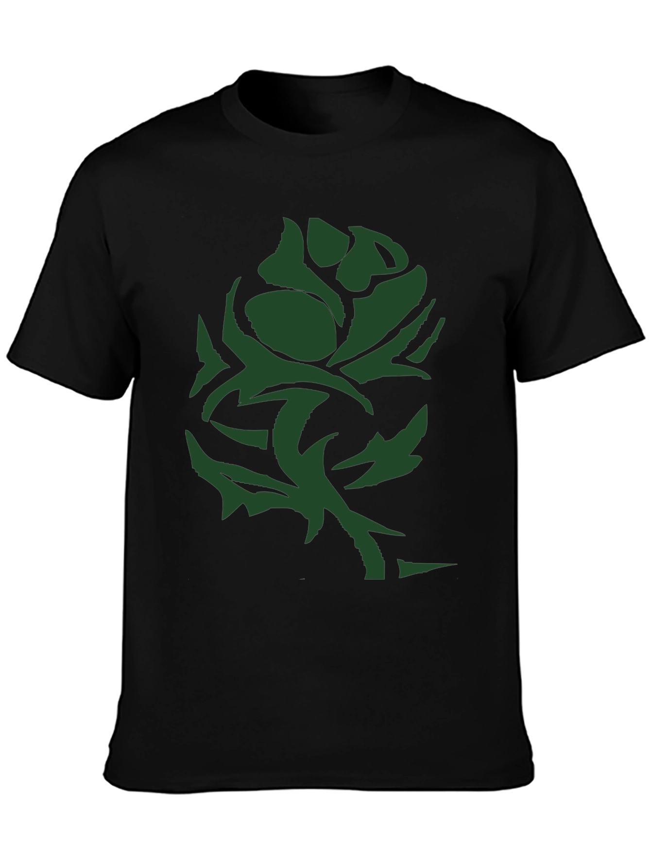 Green Rose Graphic Tee - Black Casual T-Shirt