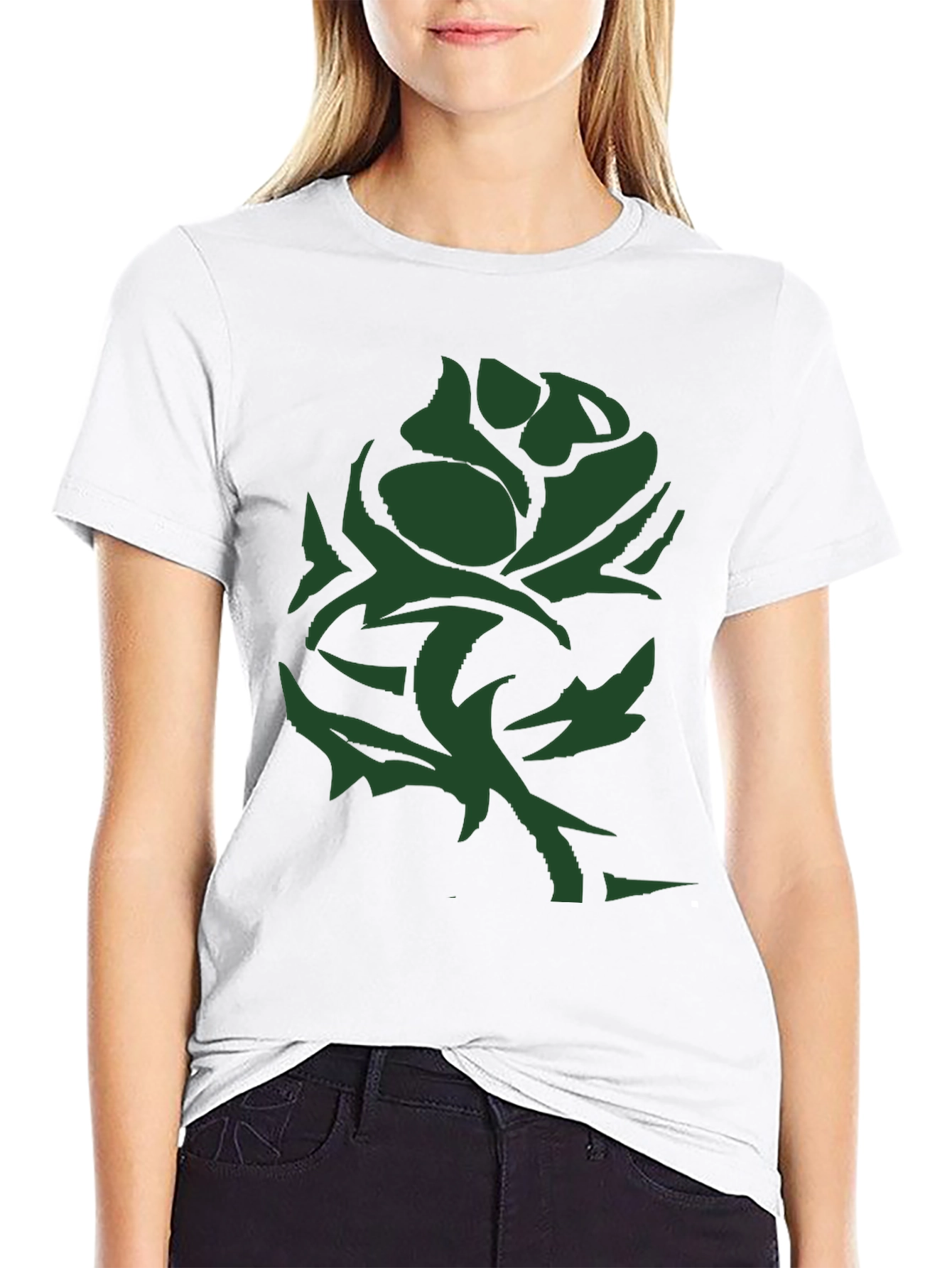 Green Rose Graphic Tee - Black Casual T-Shirt