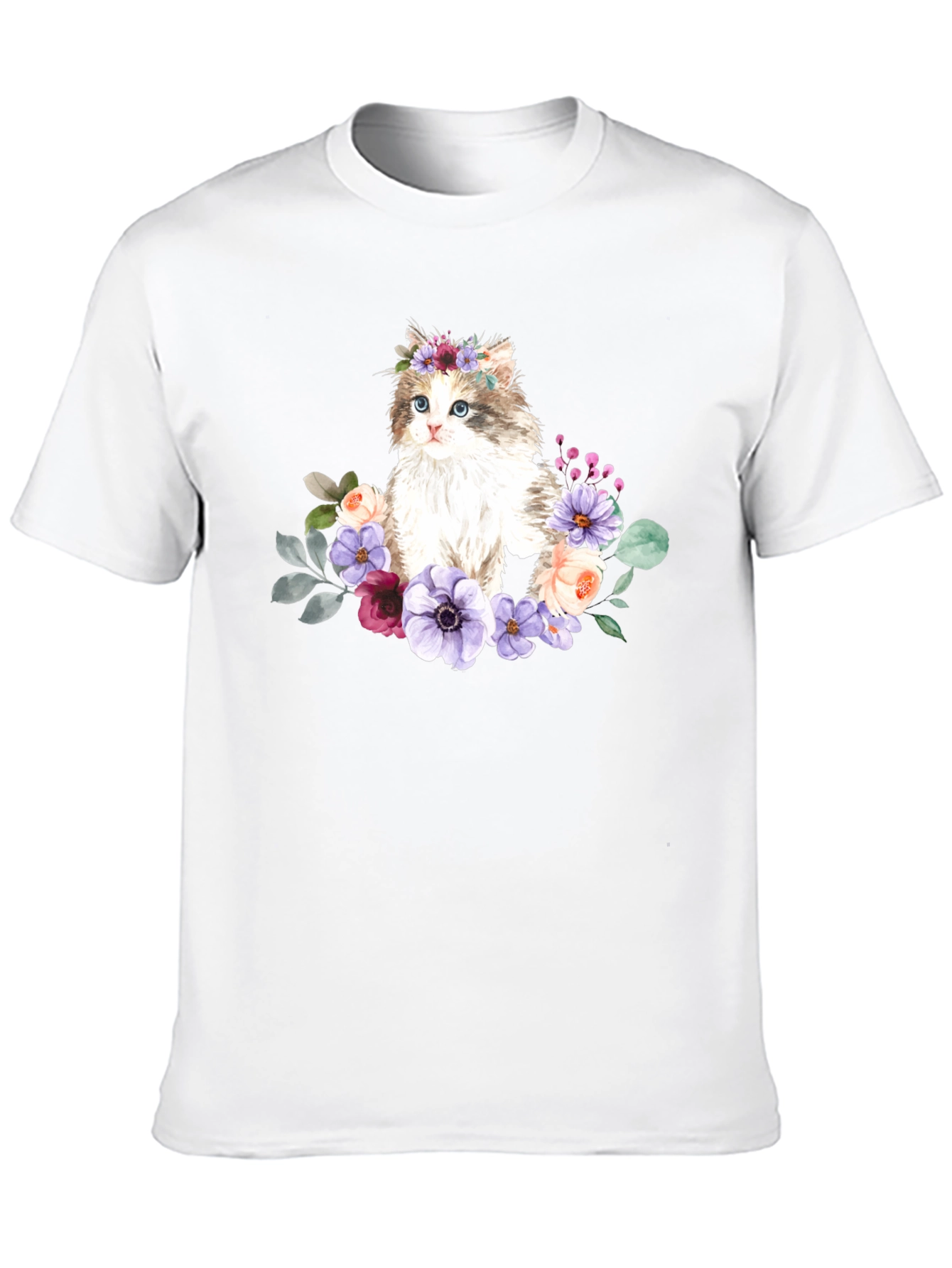 Floral Cat Graphic T-Shirt - Black