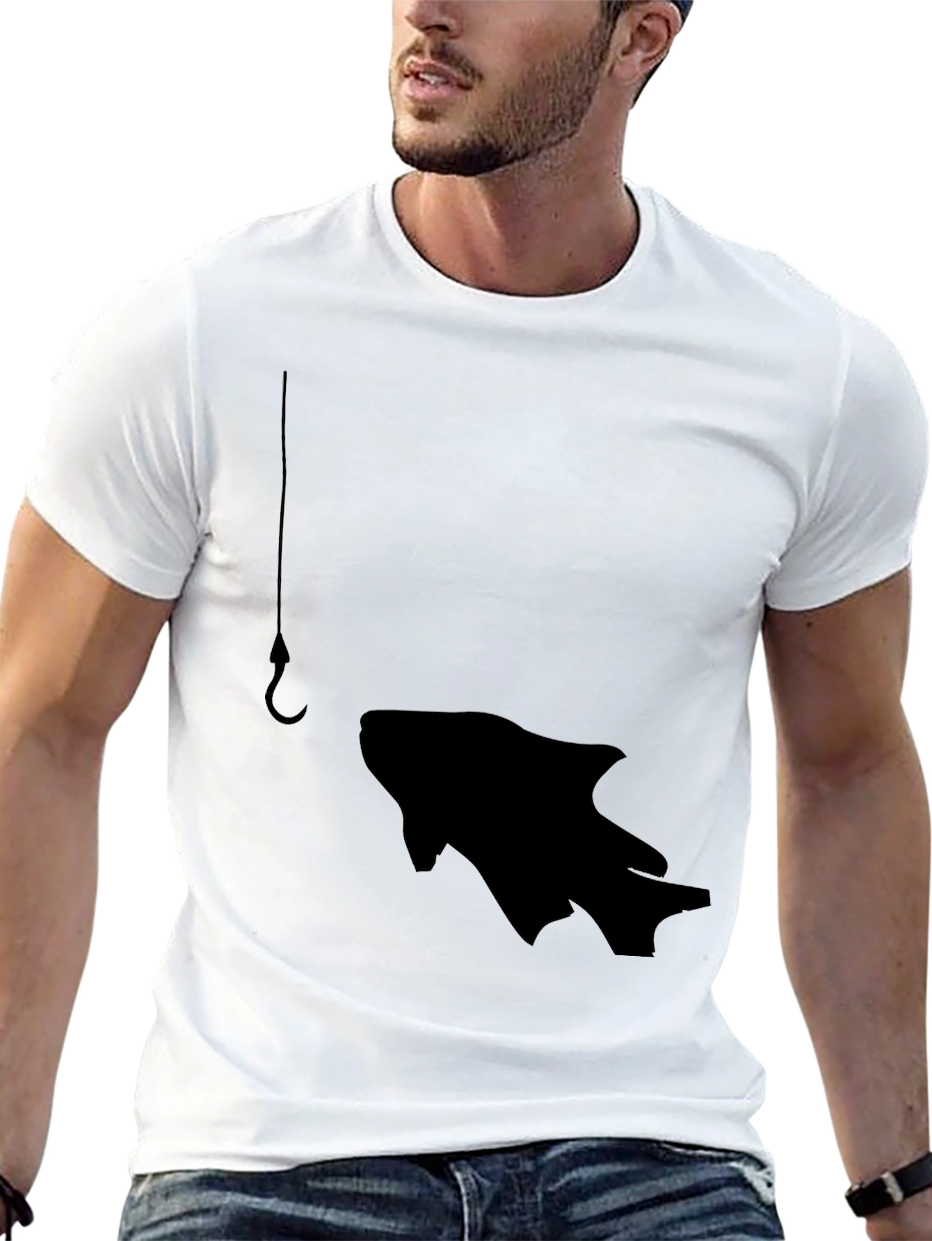 Fishing Hook Fish Graphic Tee - Black