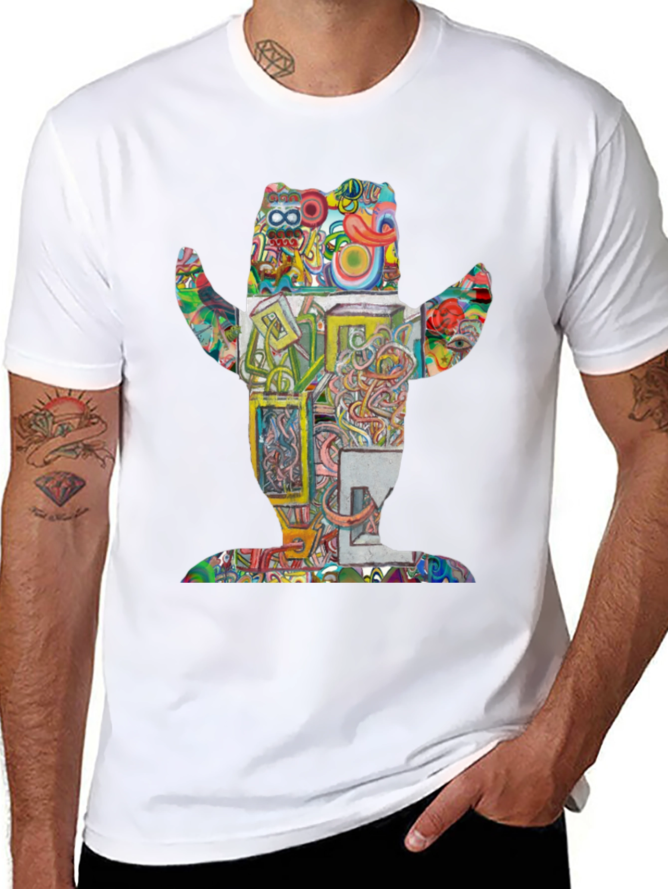 Abstract Bear Graphic Print Crew Neck T-Shirt