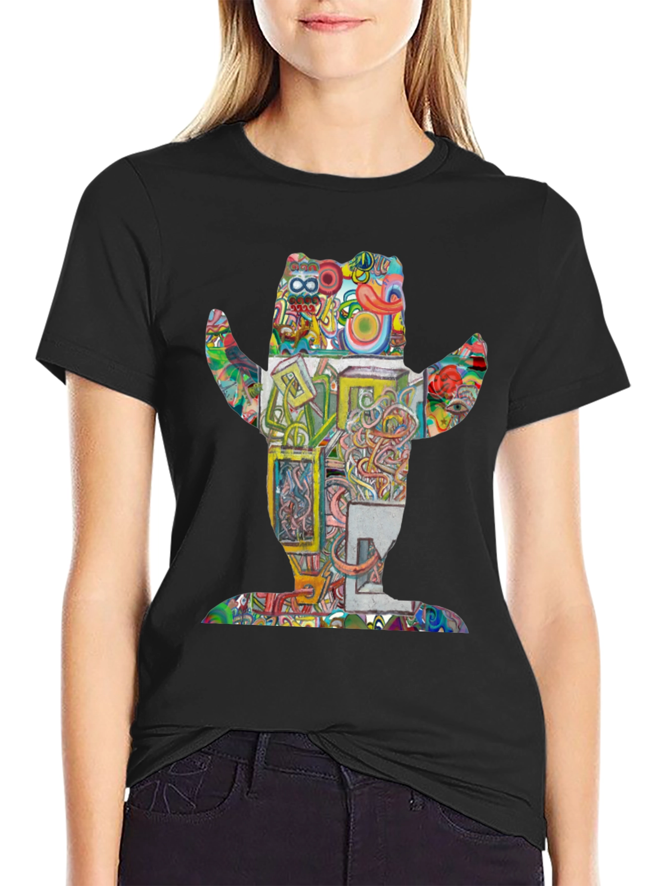 Abstract Bear Graphic Print Crew Neck T-Shirt