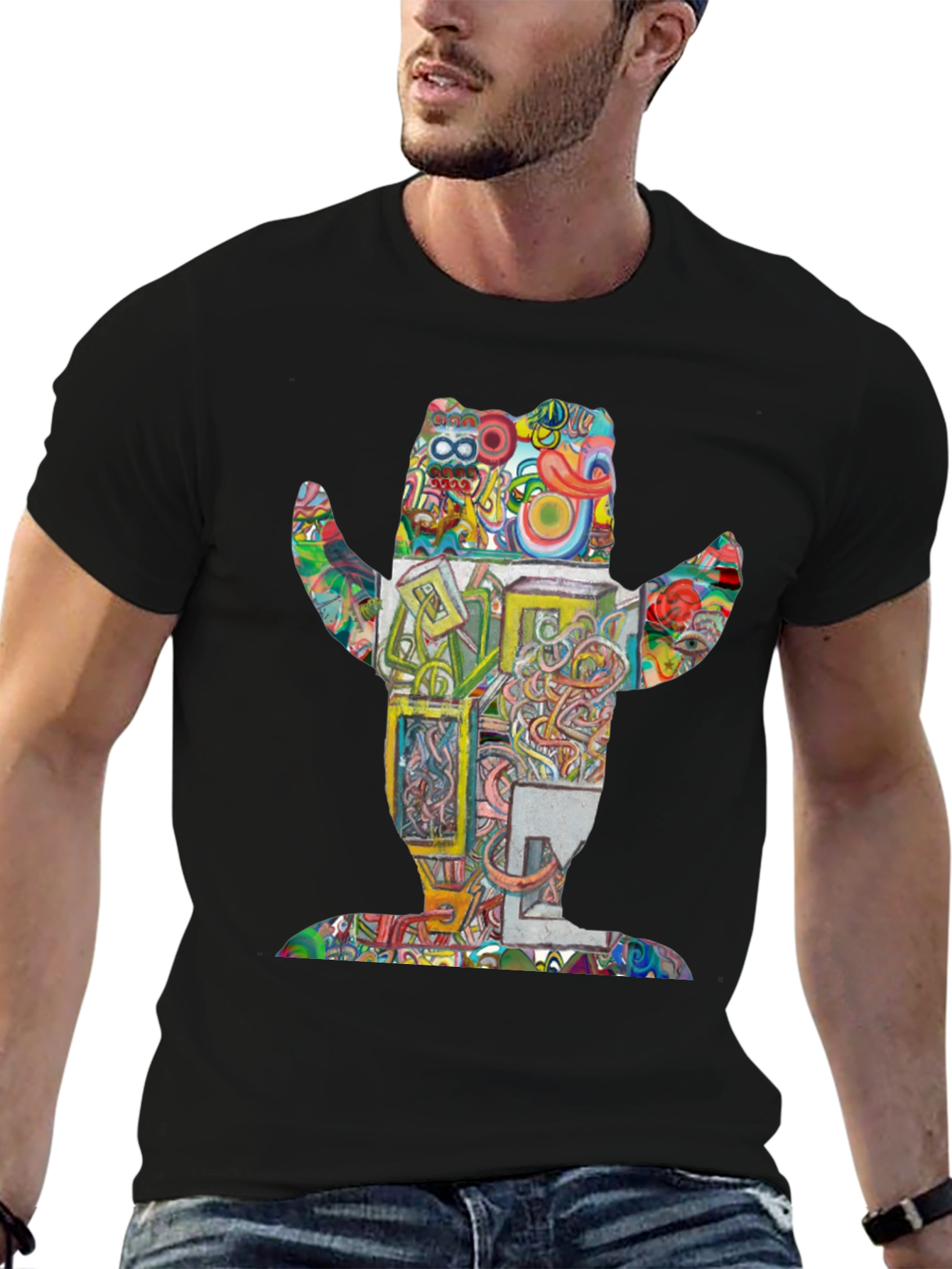 Abstract Bear Graphic Print Crew Neck T-Shirt