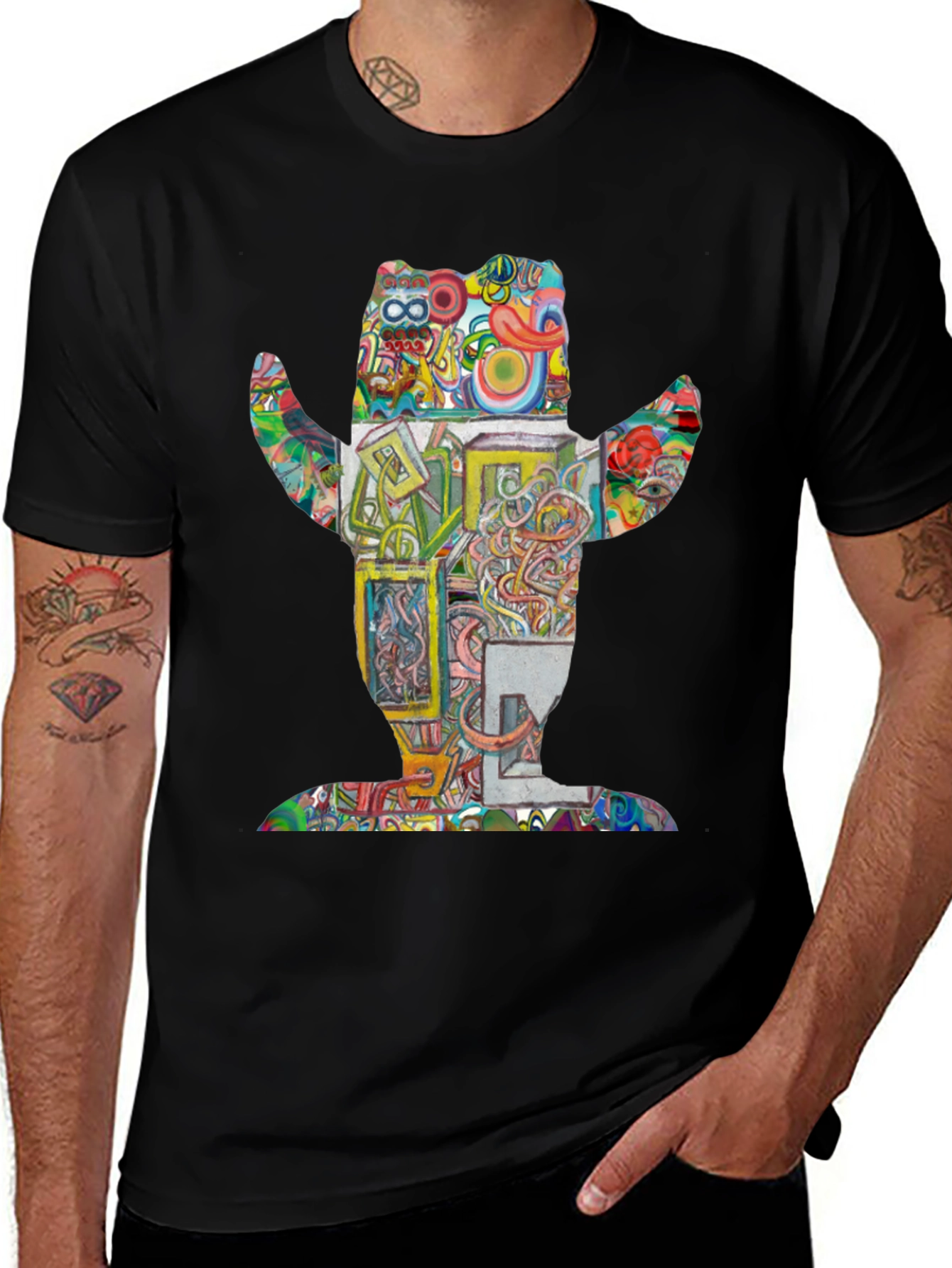 Abstract Bear Graphic Print Crew Neck T-Shirt