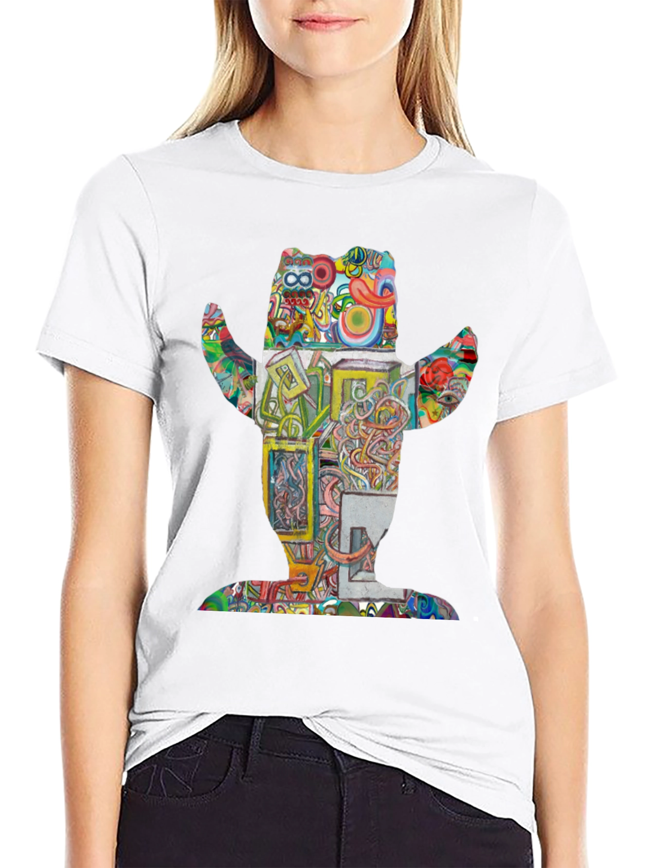 Abstract Bear Graphic Print Crew Neck T-Shirt