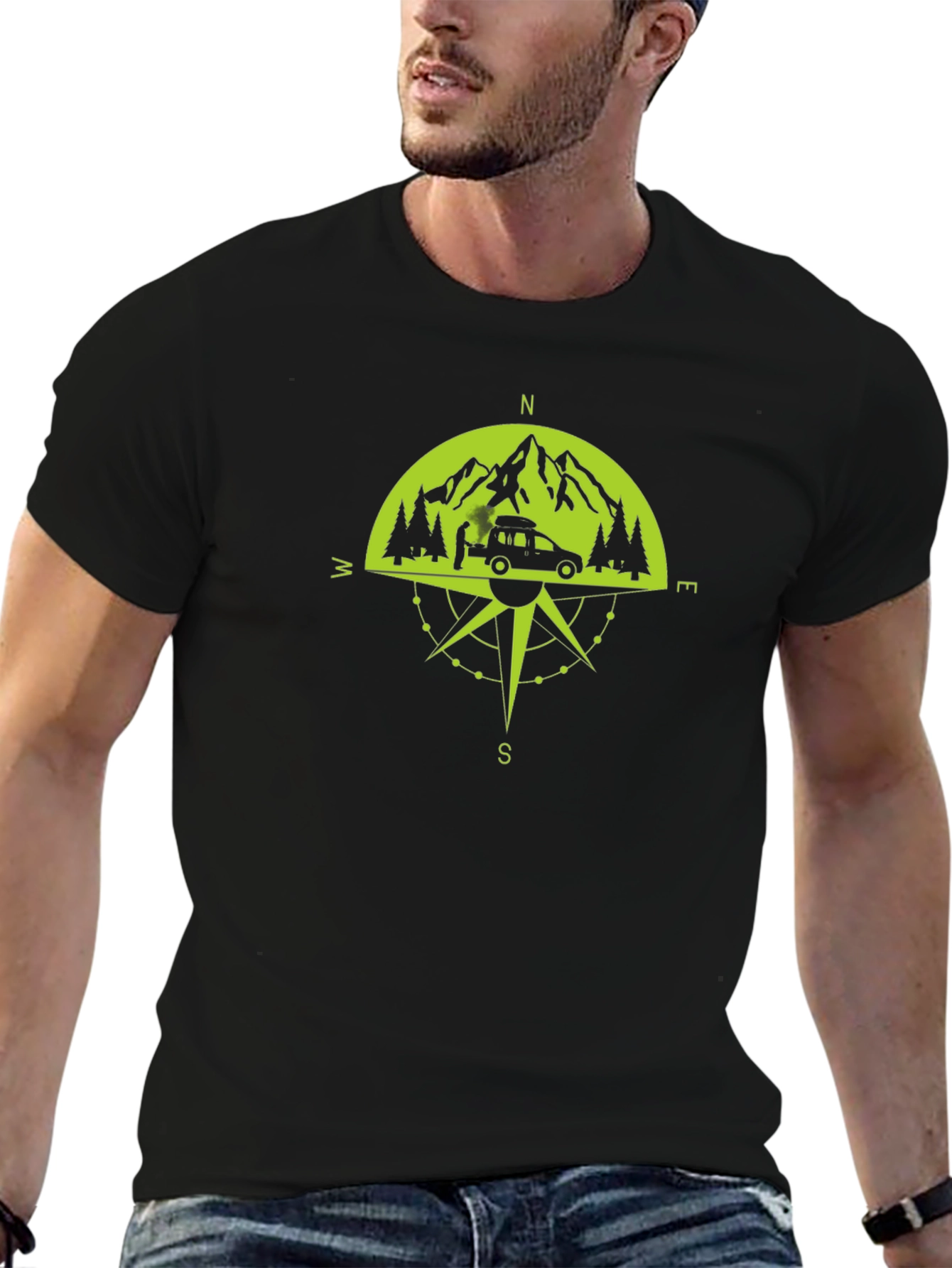 Adventure Compass Graphic T-Shirt - Black
