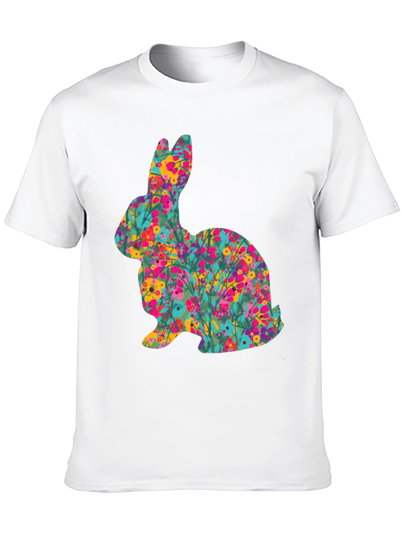 Floral Easter Bunny Black T-Shirt
