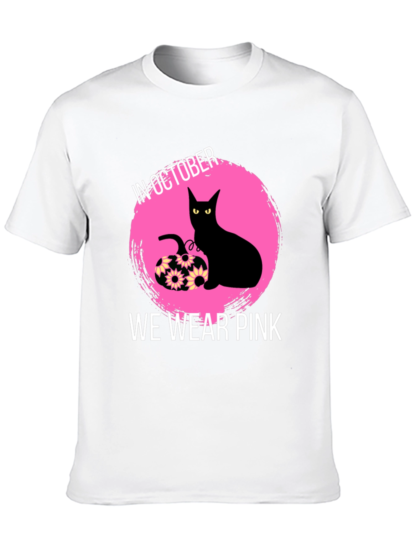 October Breast Cancer Awareness Black Cat T-Shirt