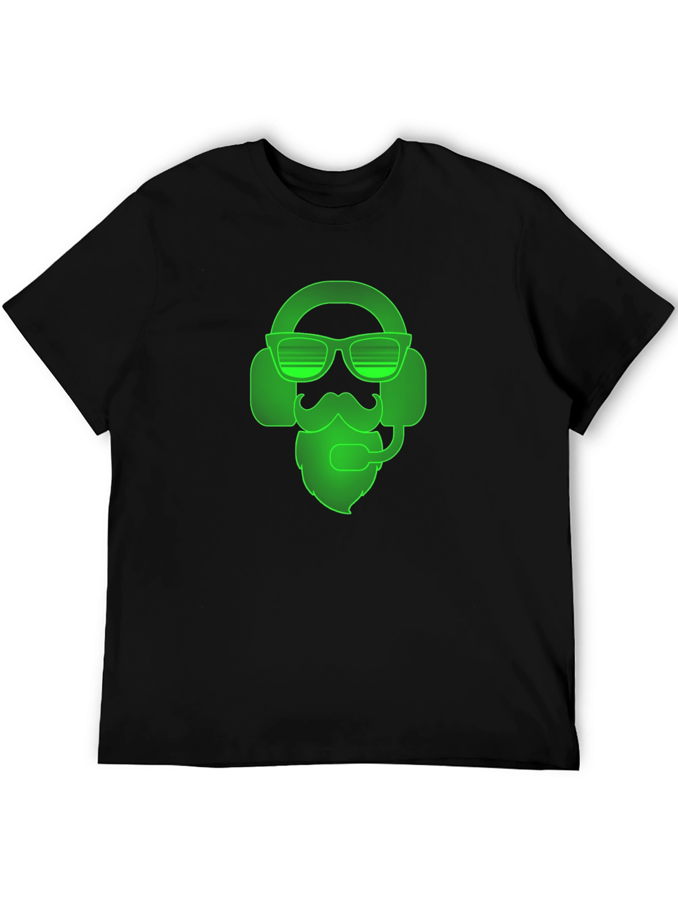 Gamer Beard T-Shirt - Neon Green Headset Design