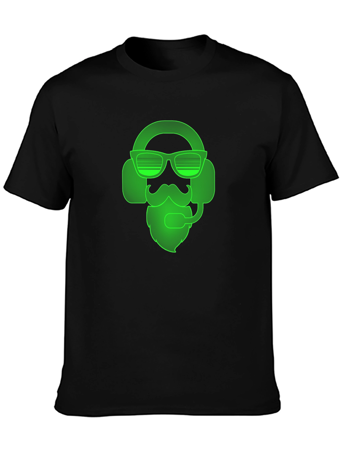 Gamer Beard T-Shirt - Neon Green Headset Design