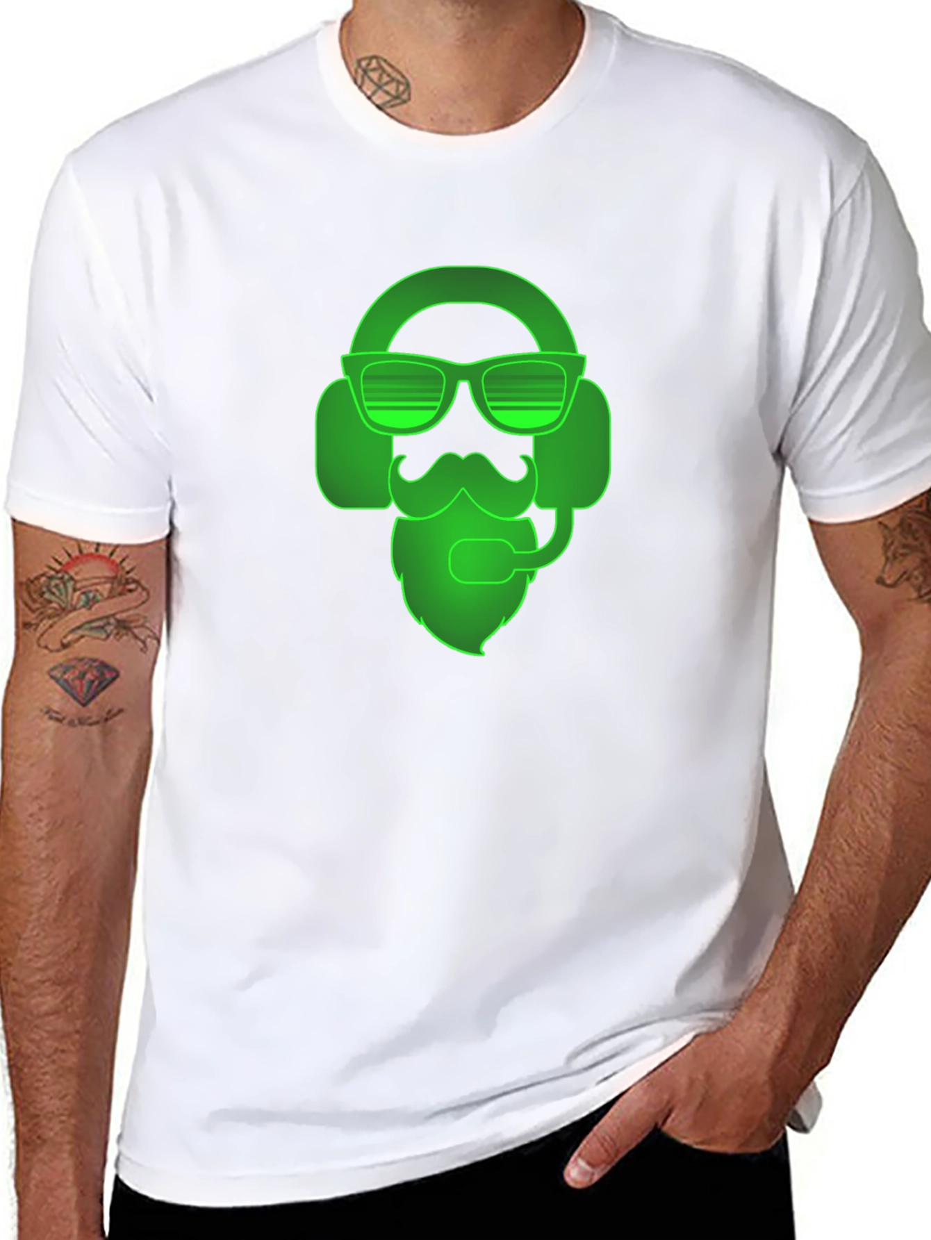 Gamer Beard T-Shirt - Neon Green Headset Design