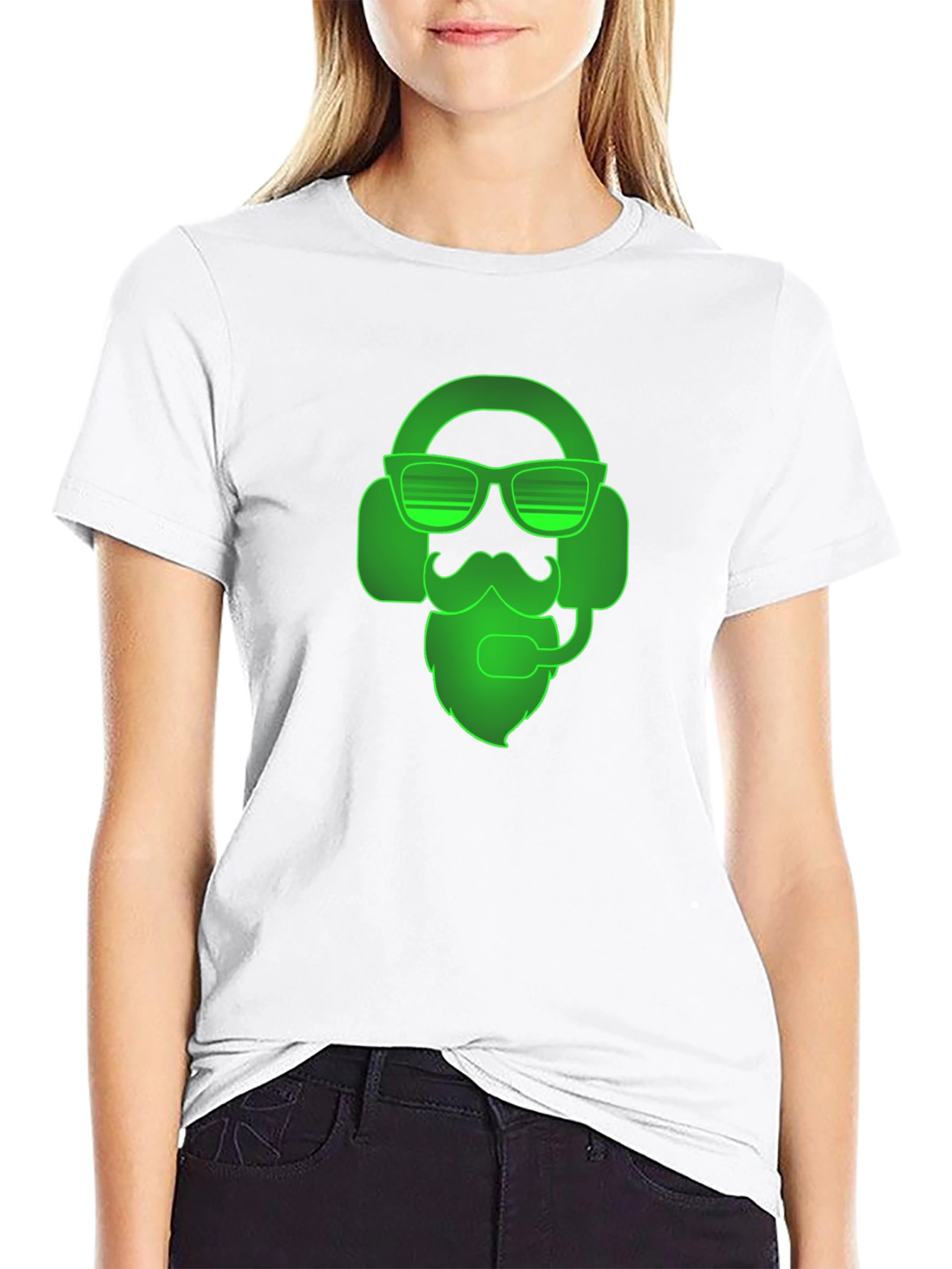 Gamer Beard T-Shirt - Neon Green Headset Design