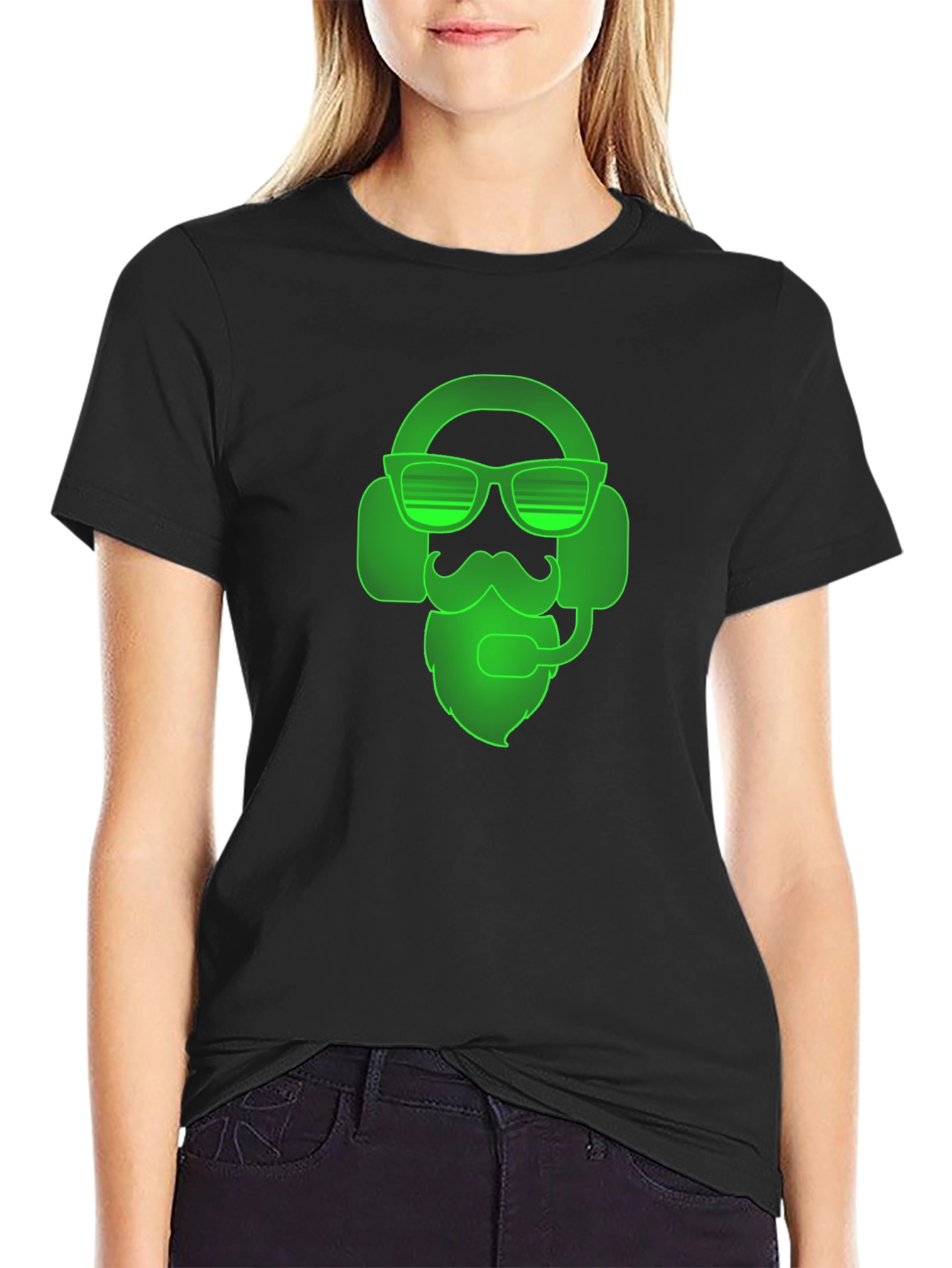 Gamer Beard T-Shirt - Neon Green Headset Design