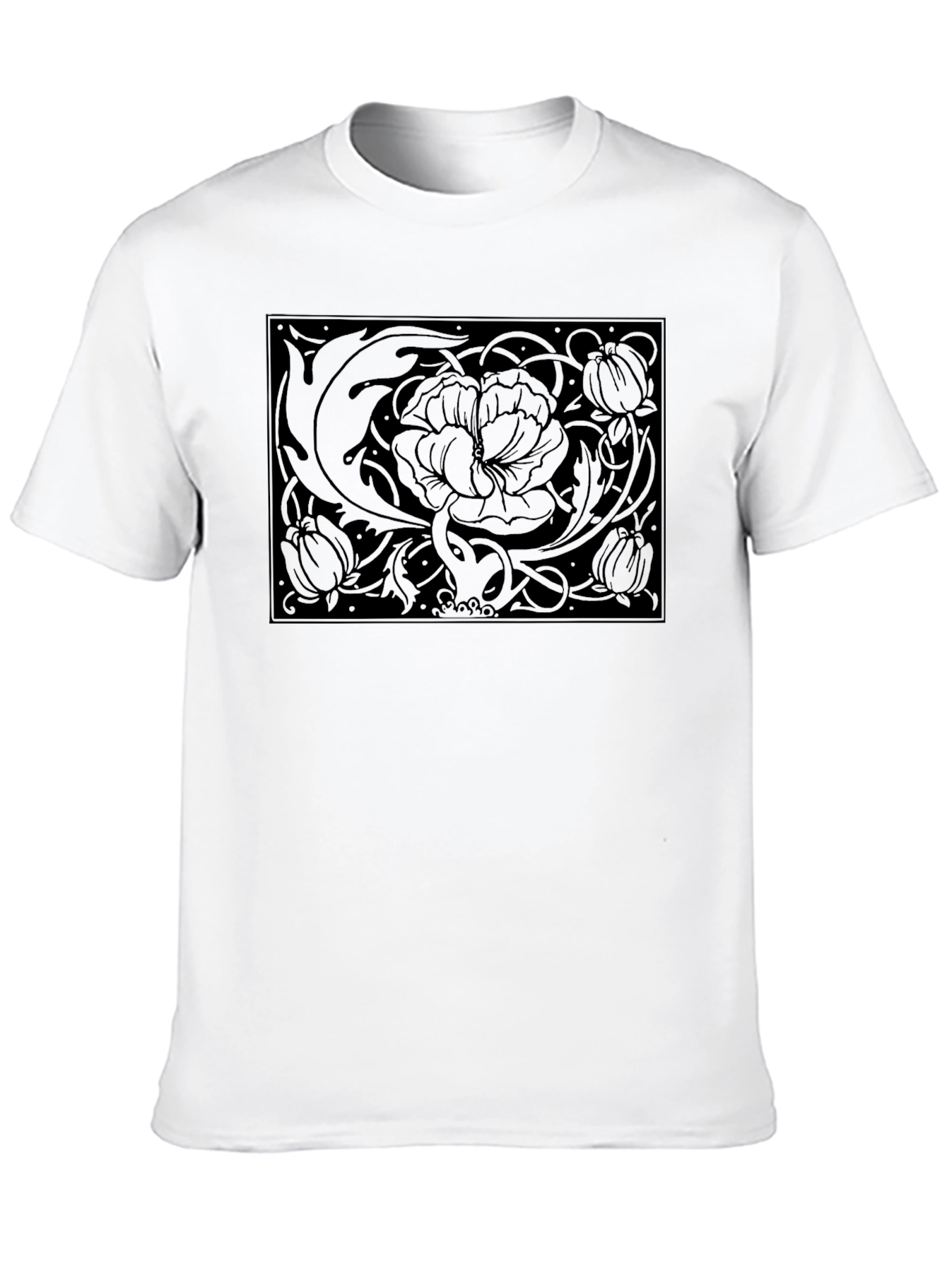 Floral Art Nouveau Graphic Black T-Shirt