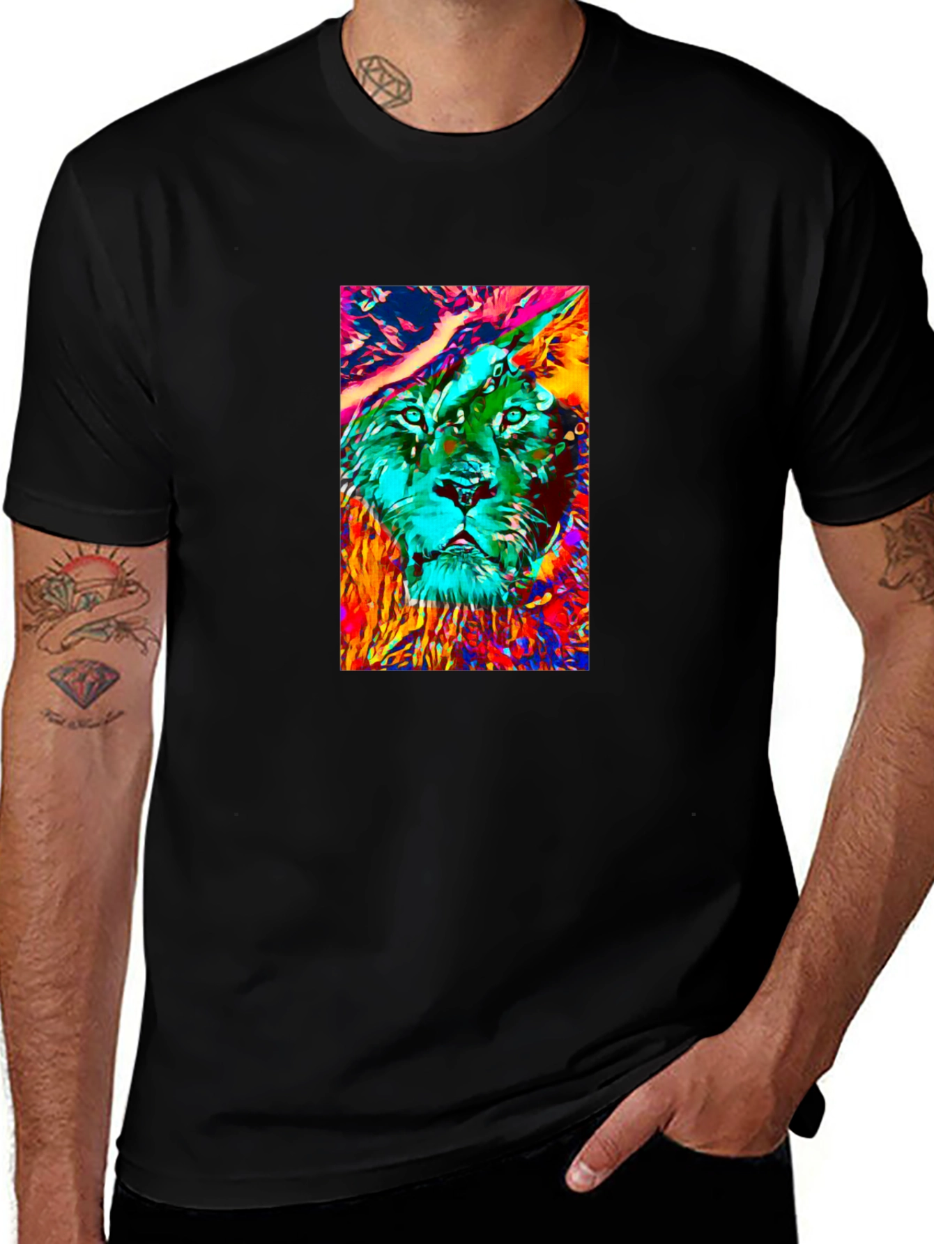 Abstract Lion Graphic Black T-Shirt