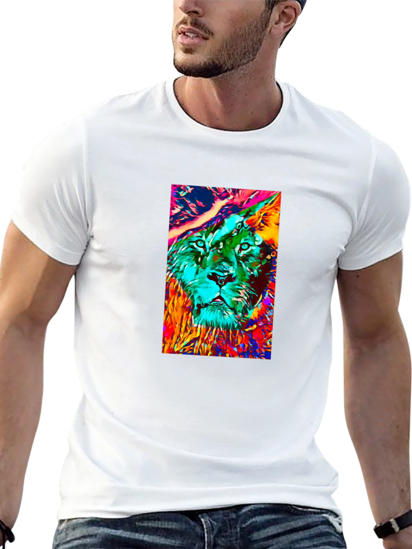 Abstract Lion Graphic Black T-Shirt