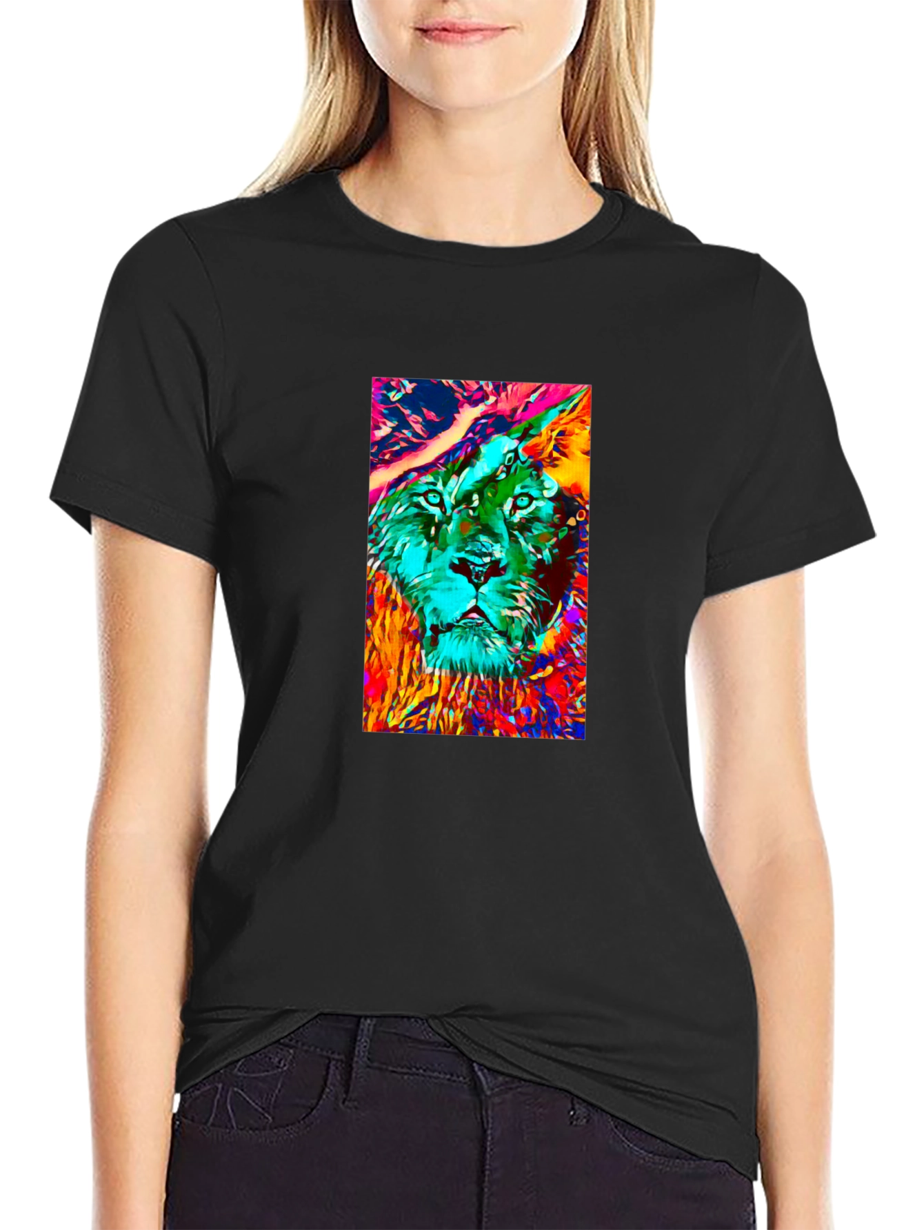 Abstract Lion Graphic Black T-Shirt