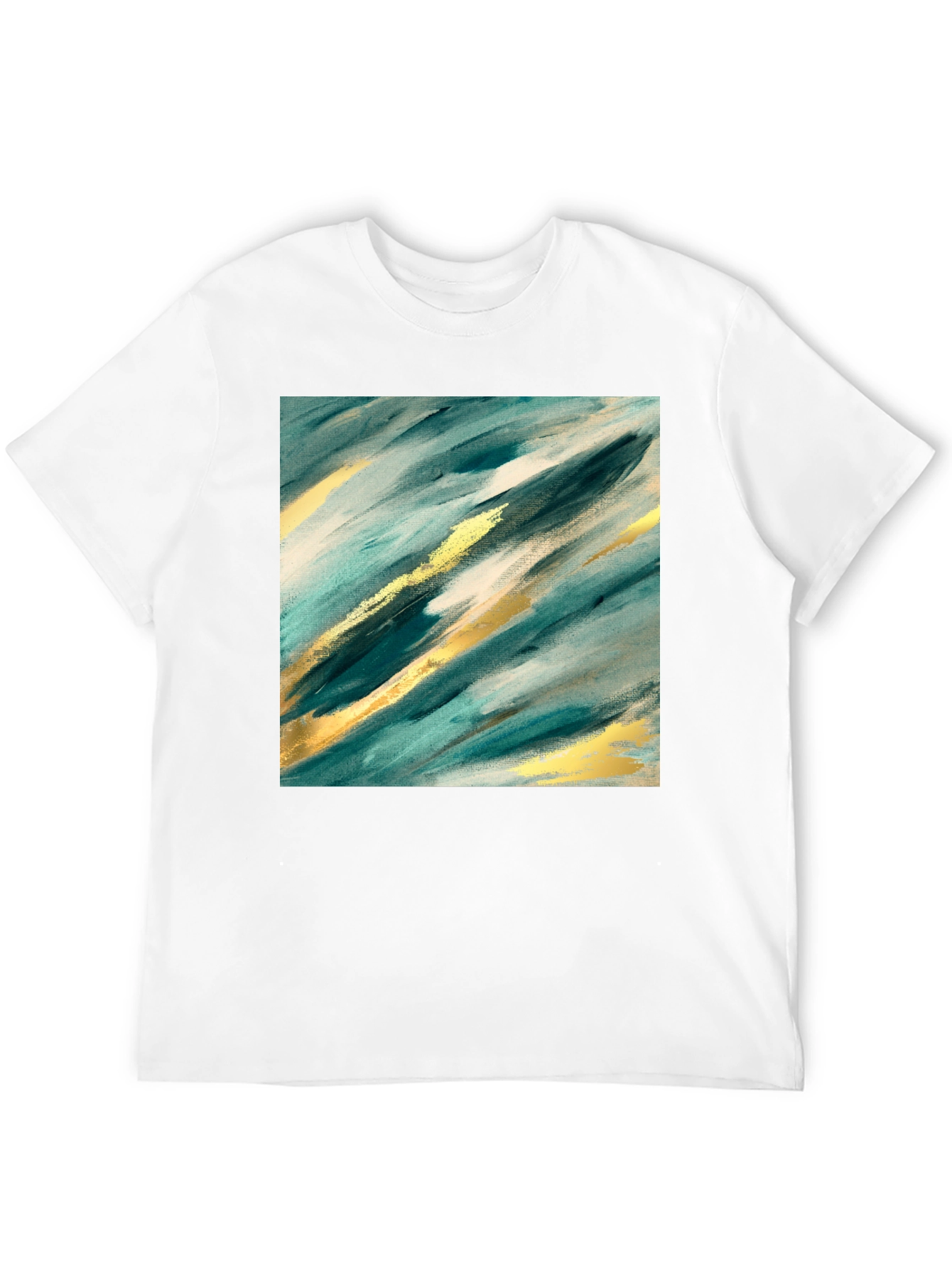 Abstract Teal & Gold Art Black T-Shirt