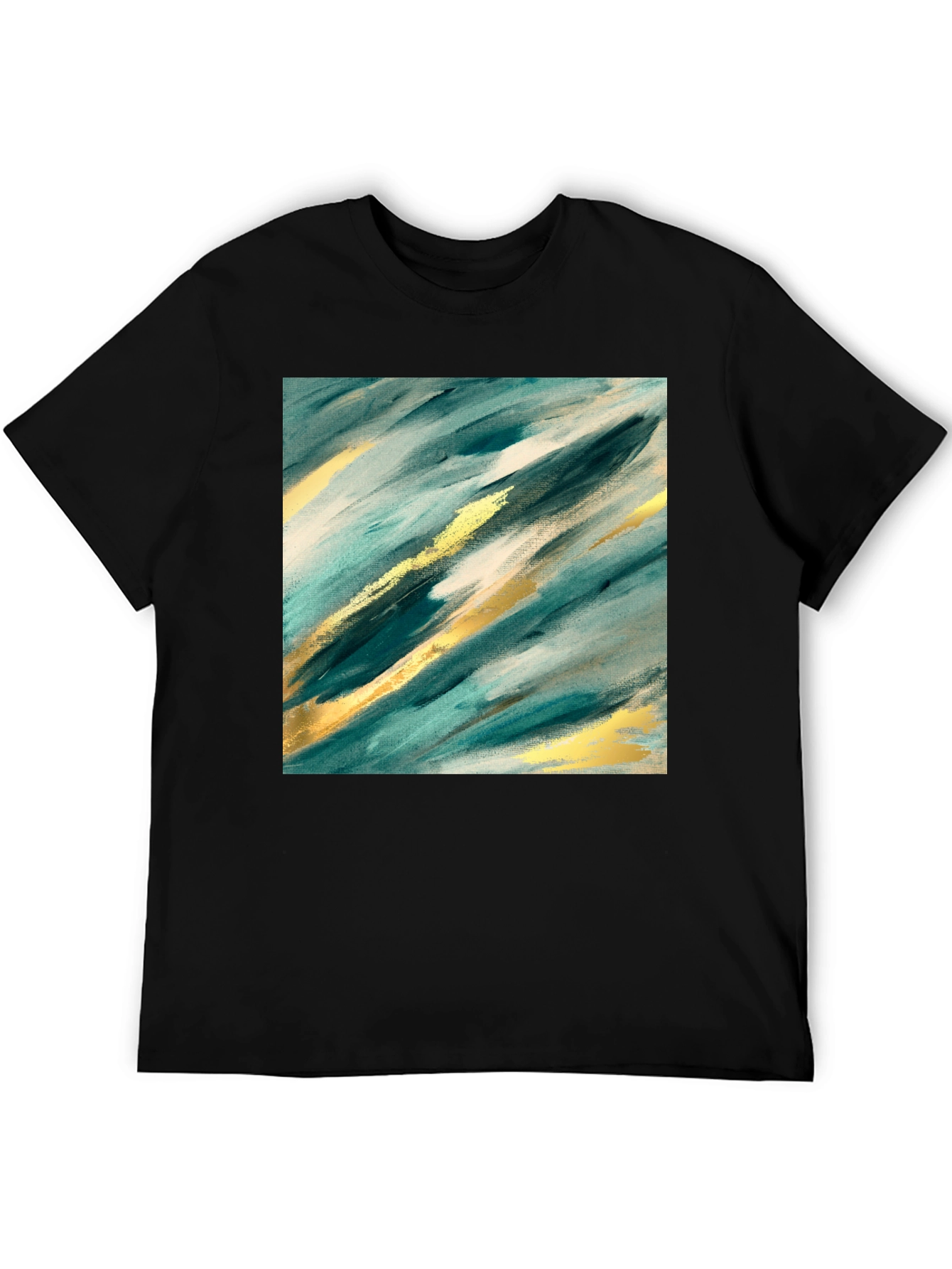 Abstract Teal & Gold Art Black T-Shirt