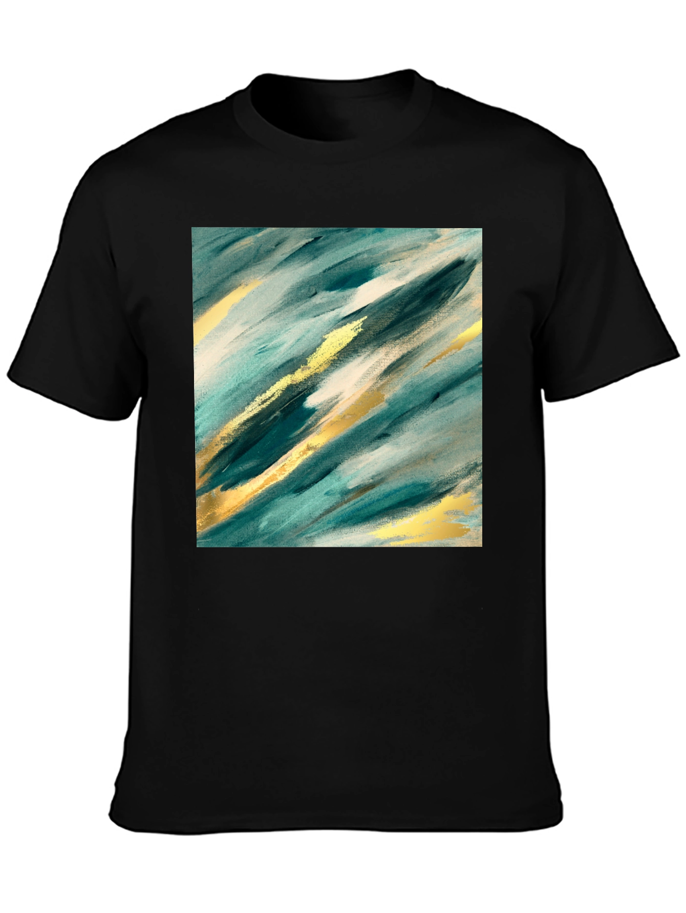 Abstract Teal & Gold Art Black T-Shirt
