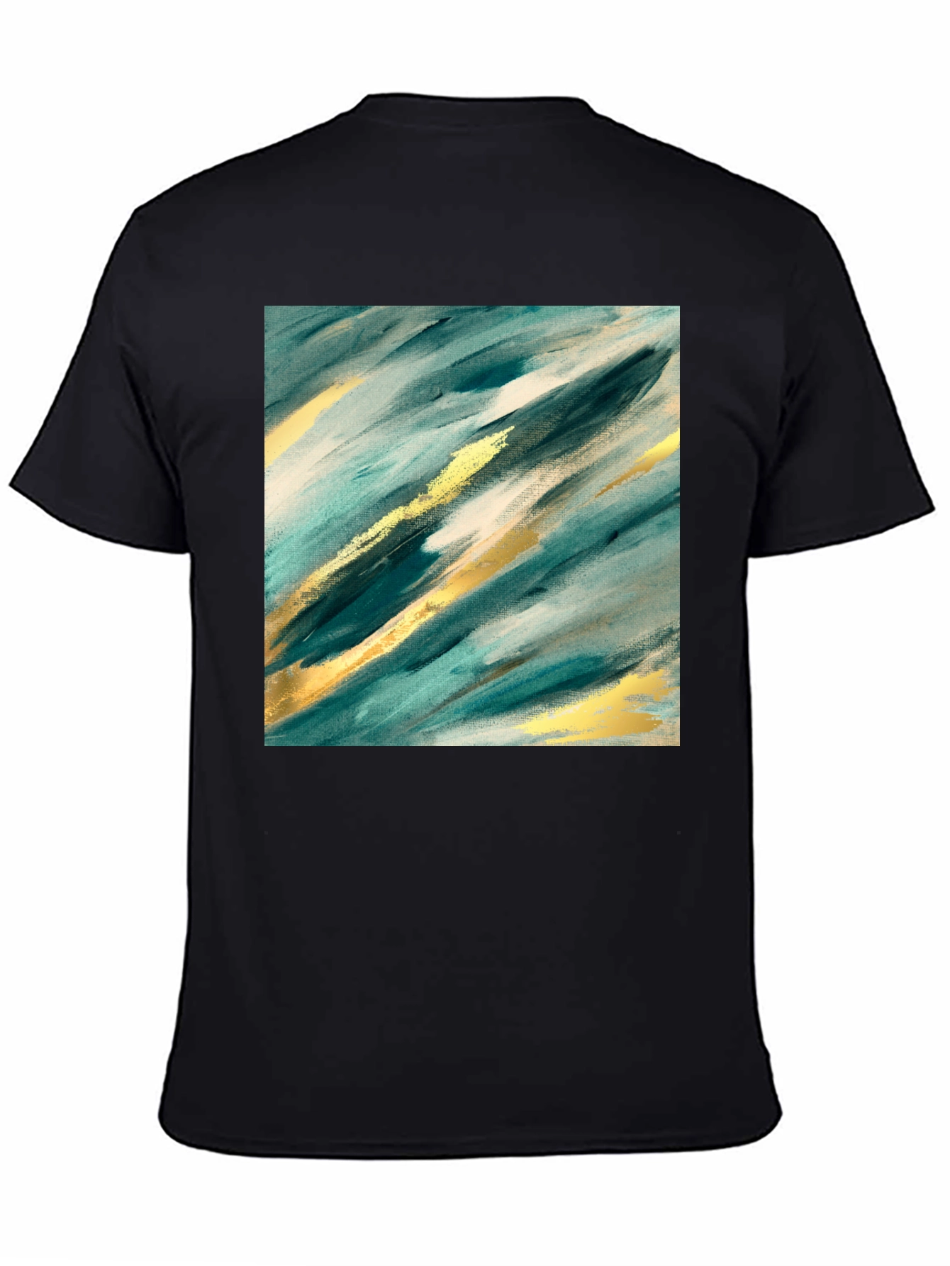 Abstract Teal & Gold Art Black T-Shirt
