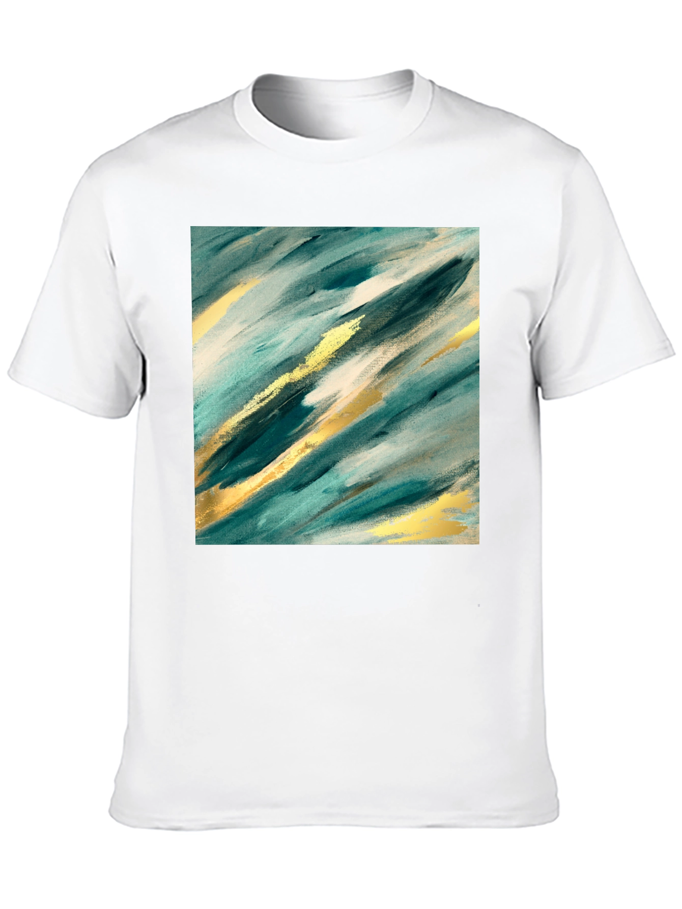 Abstract Teal & Gold Art Black T-Shirt