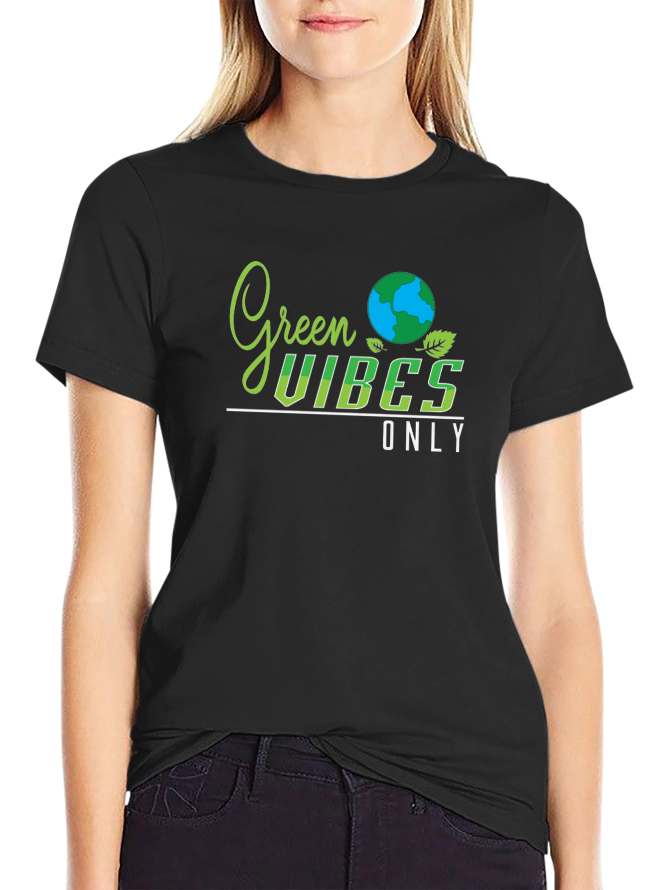 Green Vibes Only Black T-Shirt
