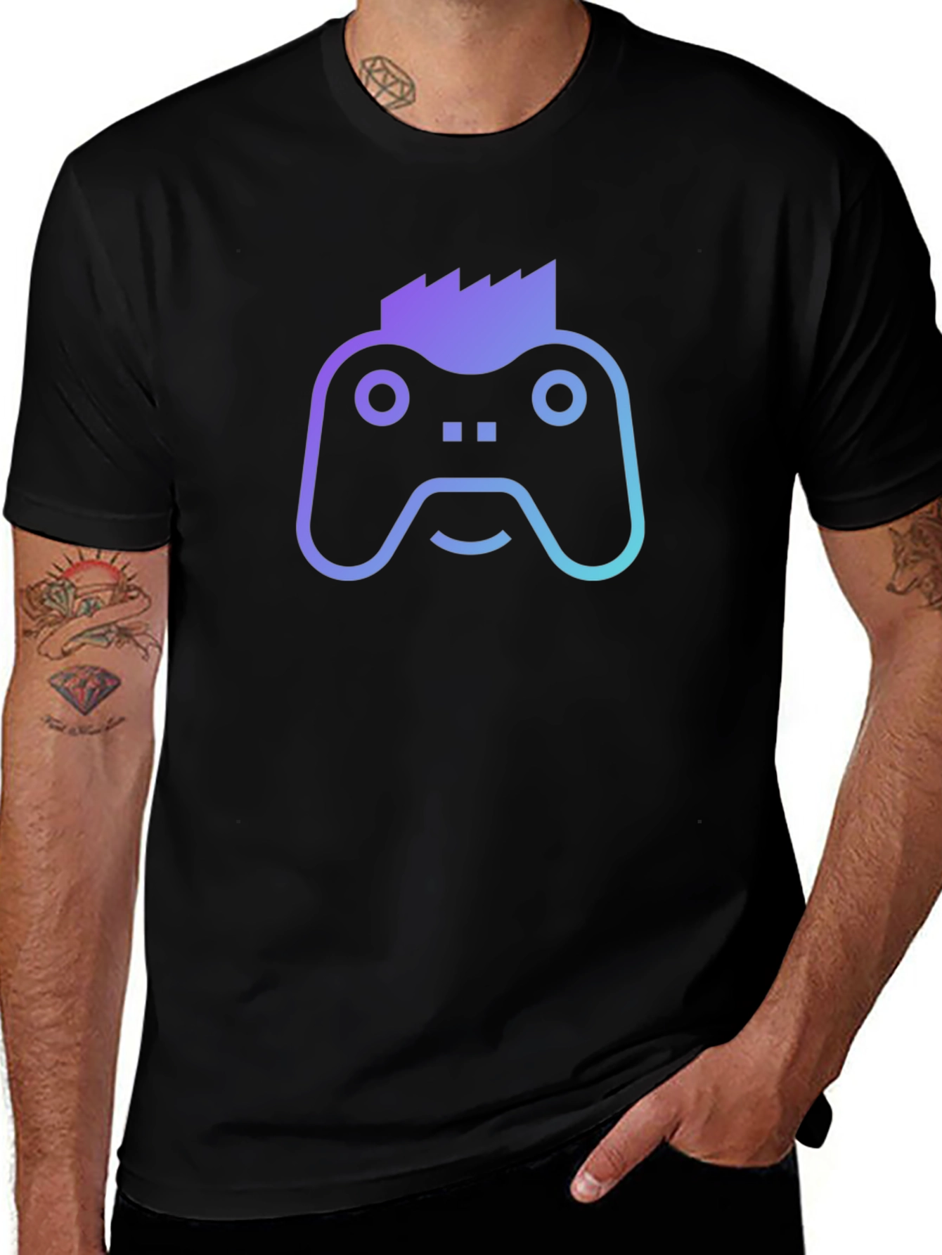 Gamer Controller Punk Graphic Tee - Black Cotton T-Shirt
