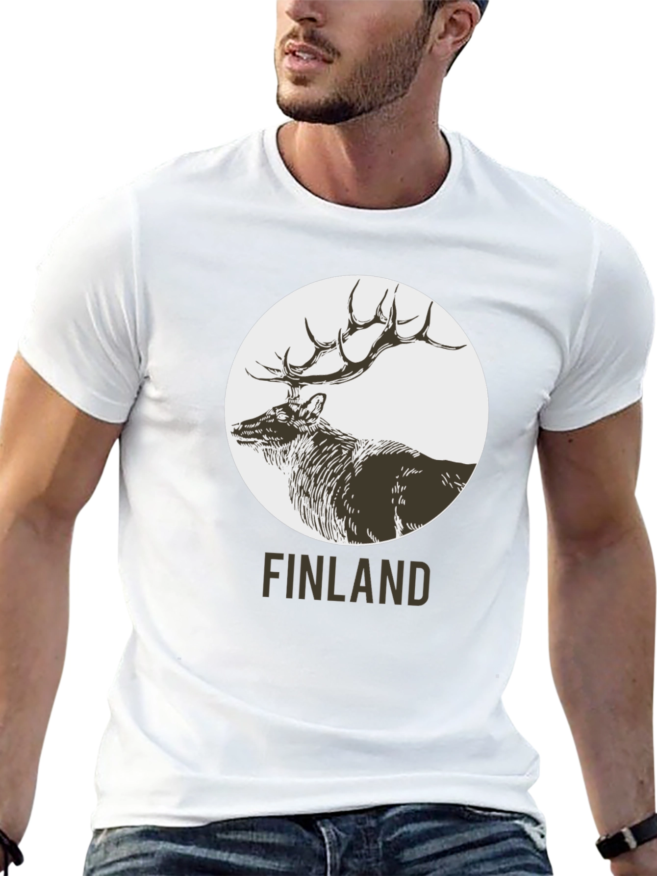 Finland Deer Graphic Print Black T-Shirt
