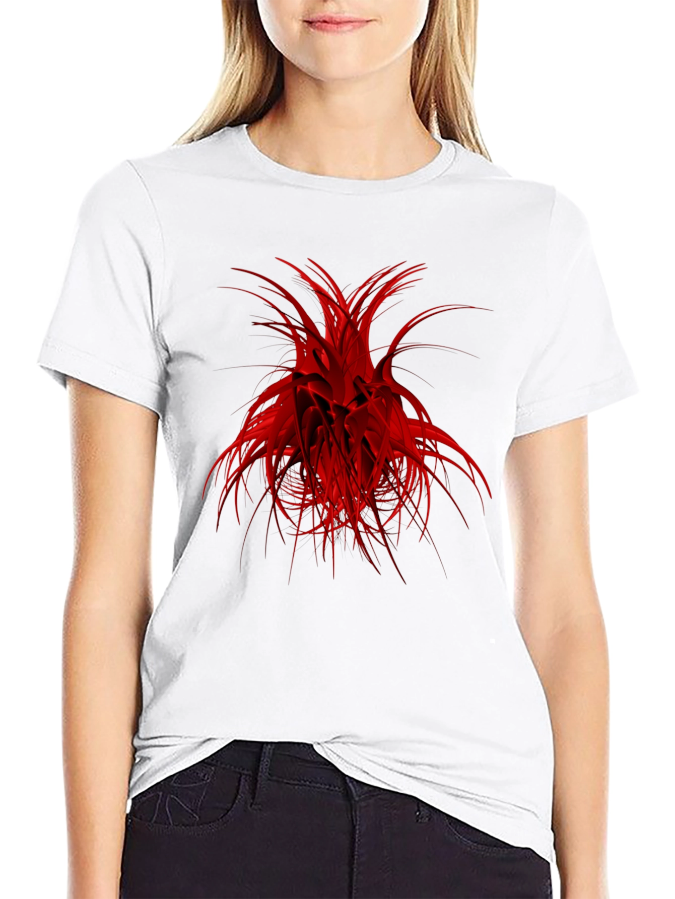 Abstract Red Graphic Black T-Shirt