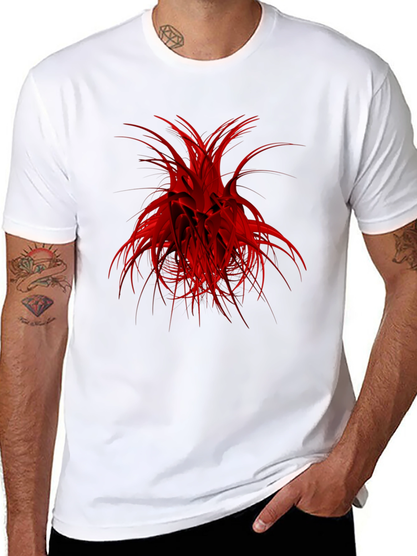 Abstract Red Graphic Black T-Shirt