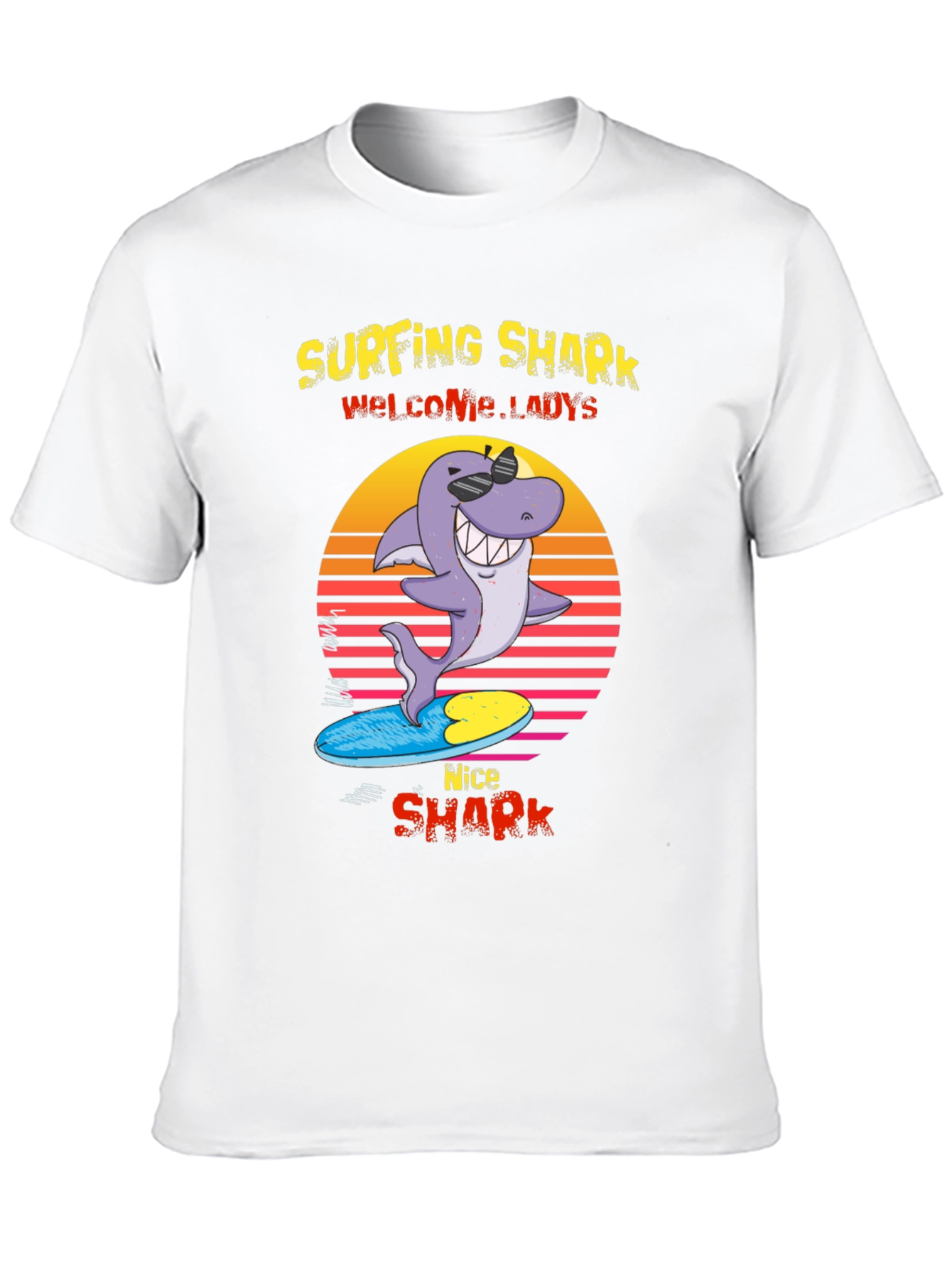 Surfing Shark Graphic Tee - Welcome Ladies Nice Shark