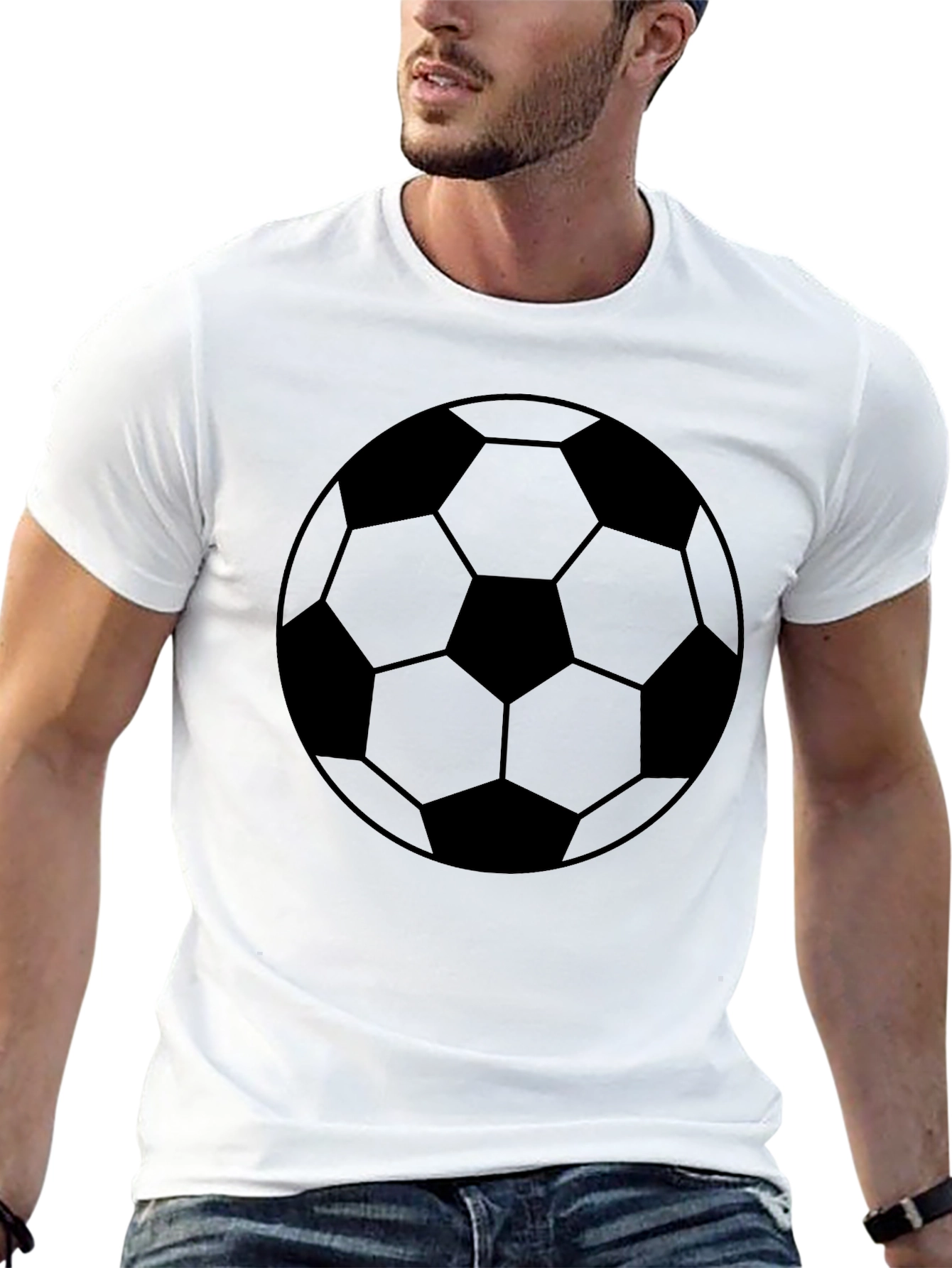 Soccer Ball Graphic Tee - Black Cotton Blend