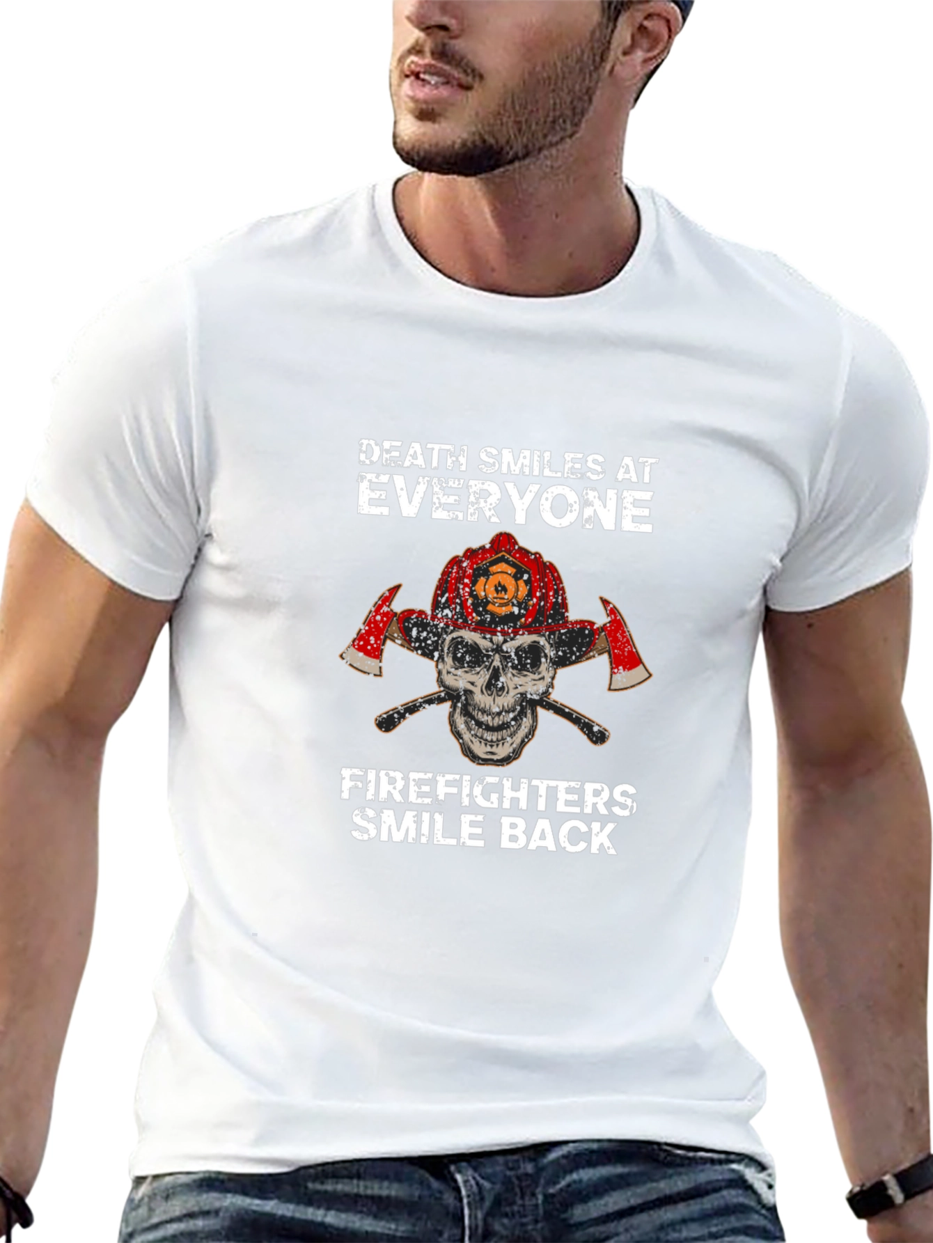 Firefighter Skull Graphic T-Shirt - Death Smiles Back