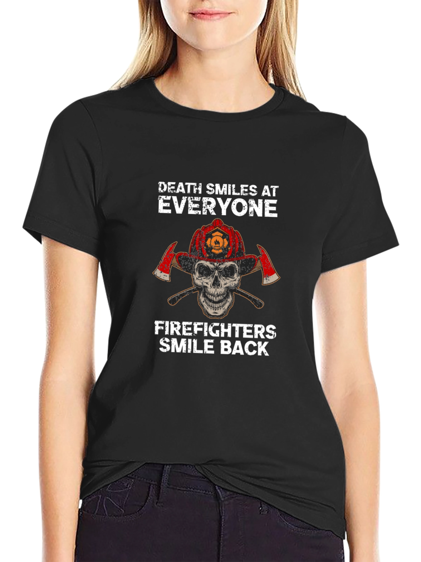 Firefighter Skull Graphic T-Shirt - Death Smiles Back
