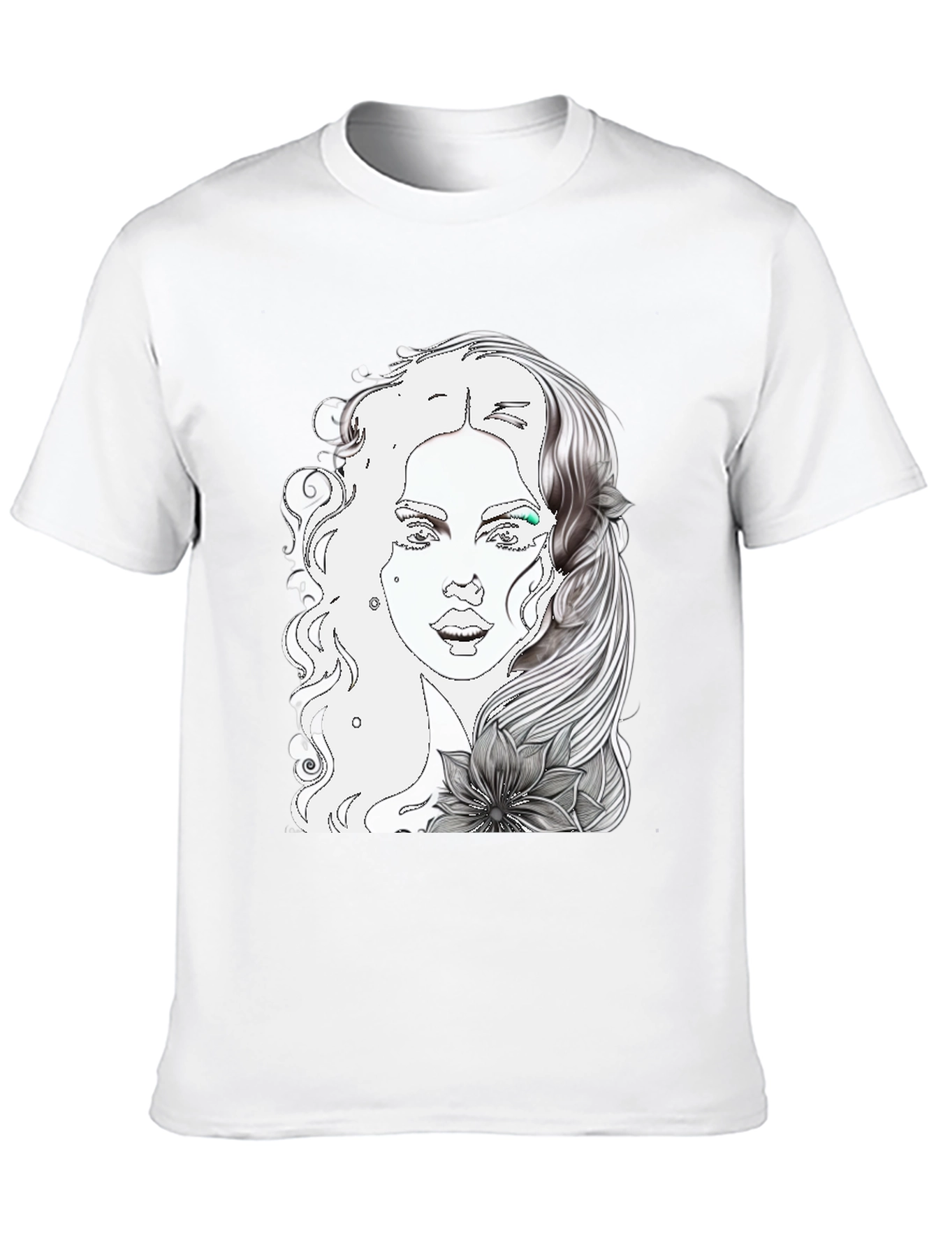 Woman Portrait Graphic Tee - Cool Black T-Shirt