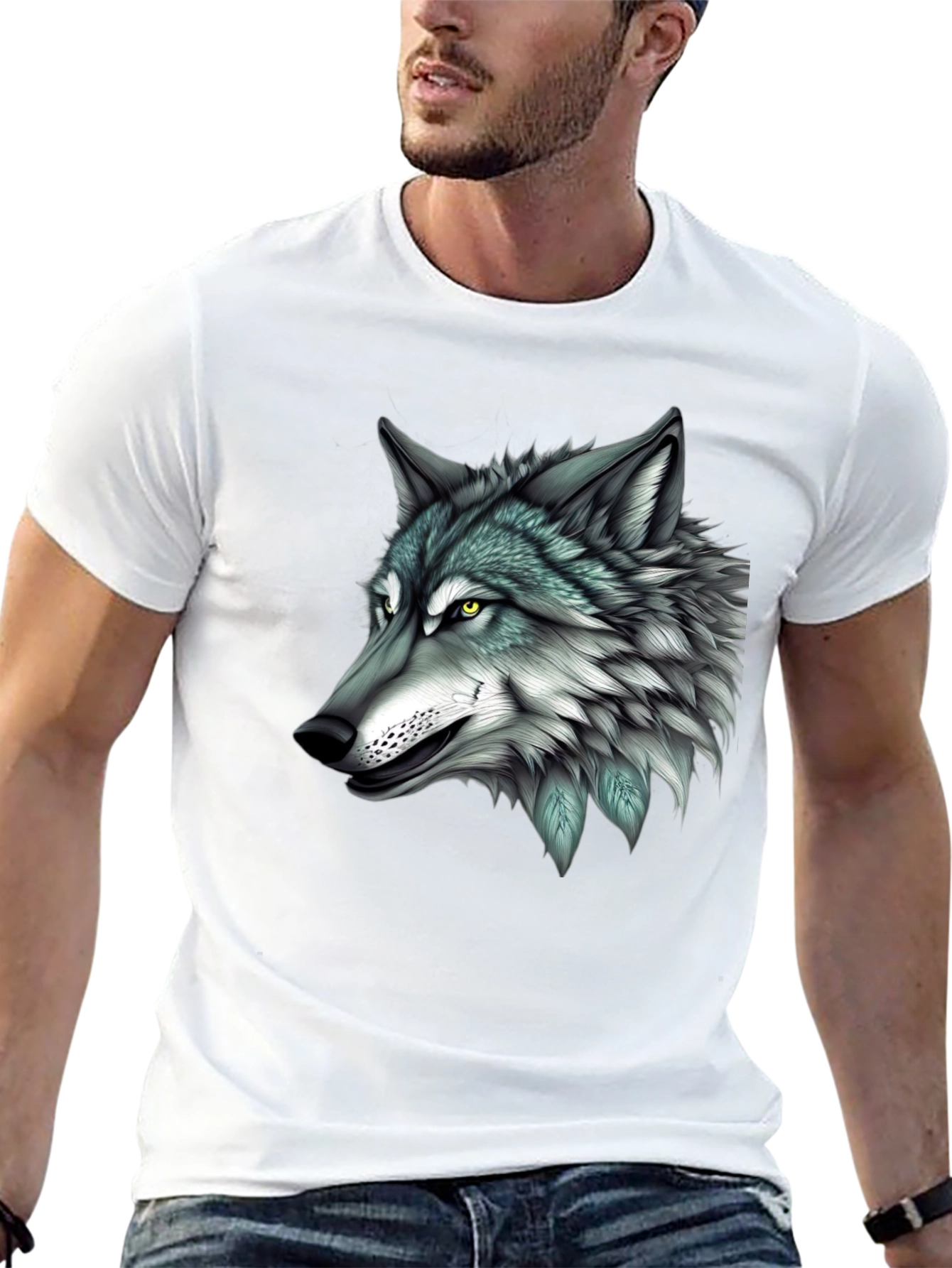 Wolf Graphic Print Black T-Shirt for Men
