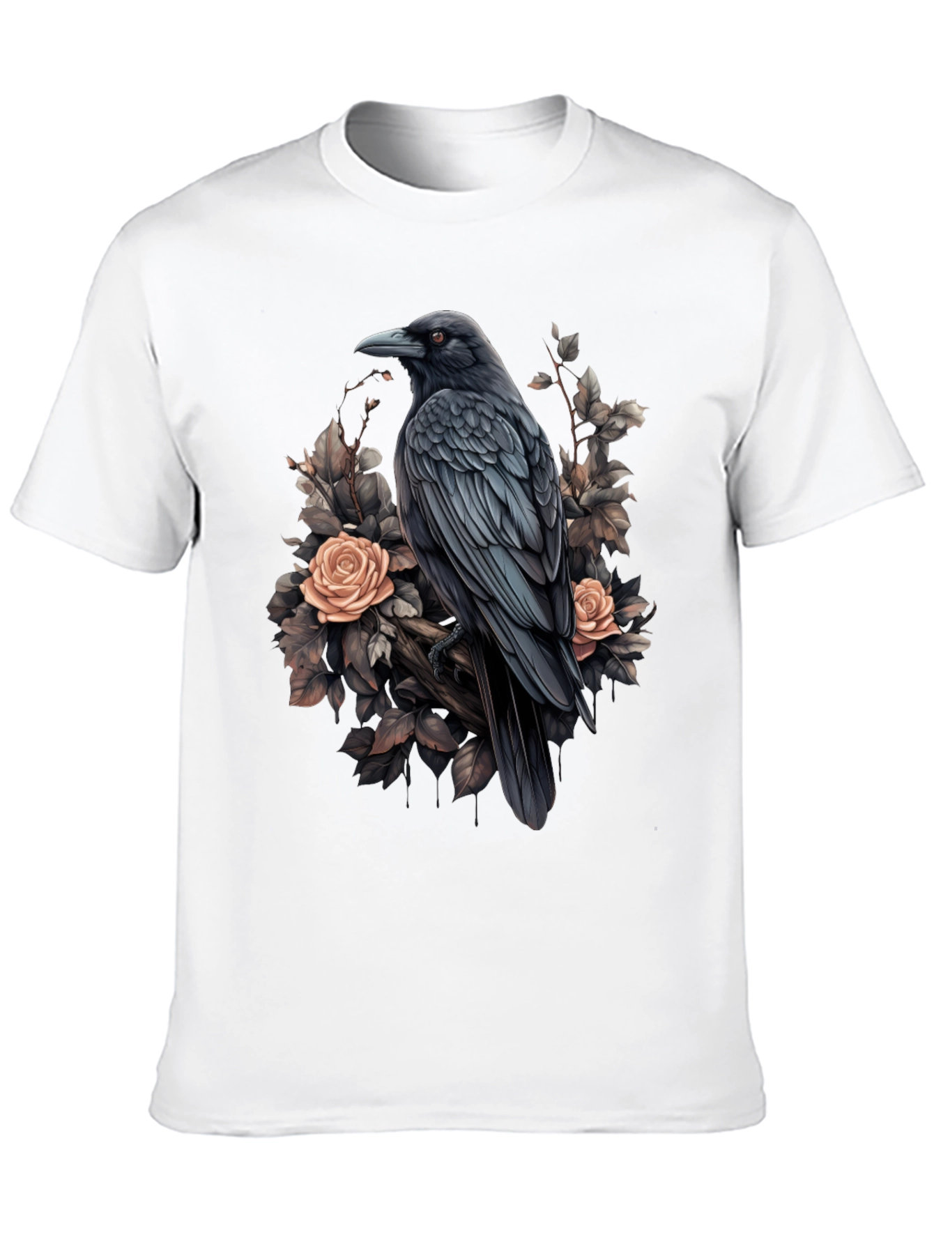 Raven & Roses Graphic T-Shirt - Stylish Bird Design