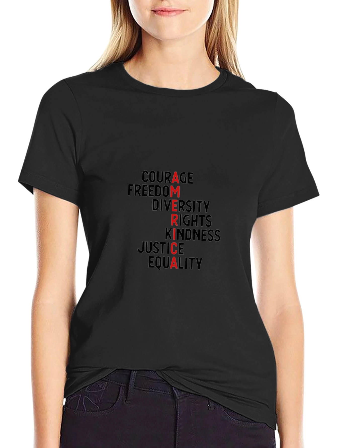 America Values T-Shirt: Courage Freedom Justice