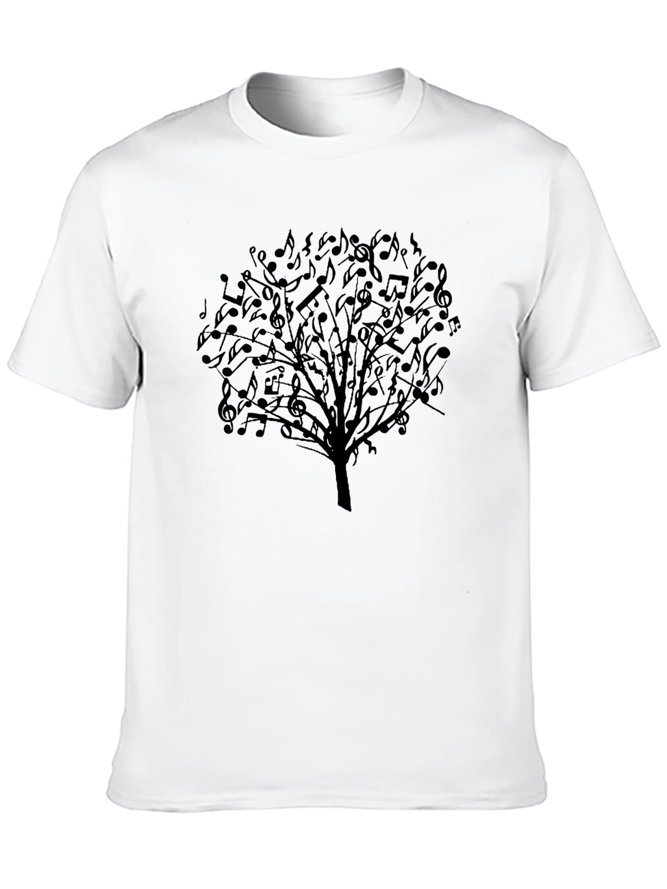 Musical Notes Tree Graphic Tee - Black Cotton T-Shirt