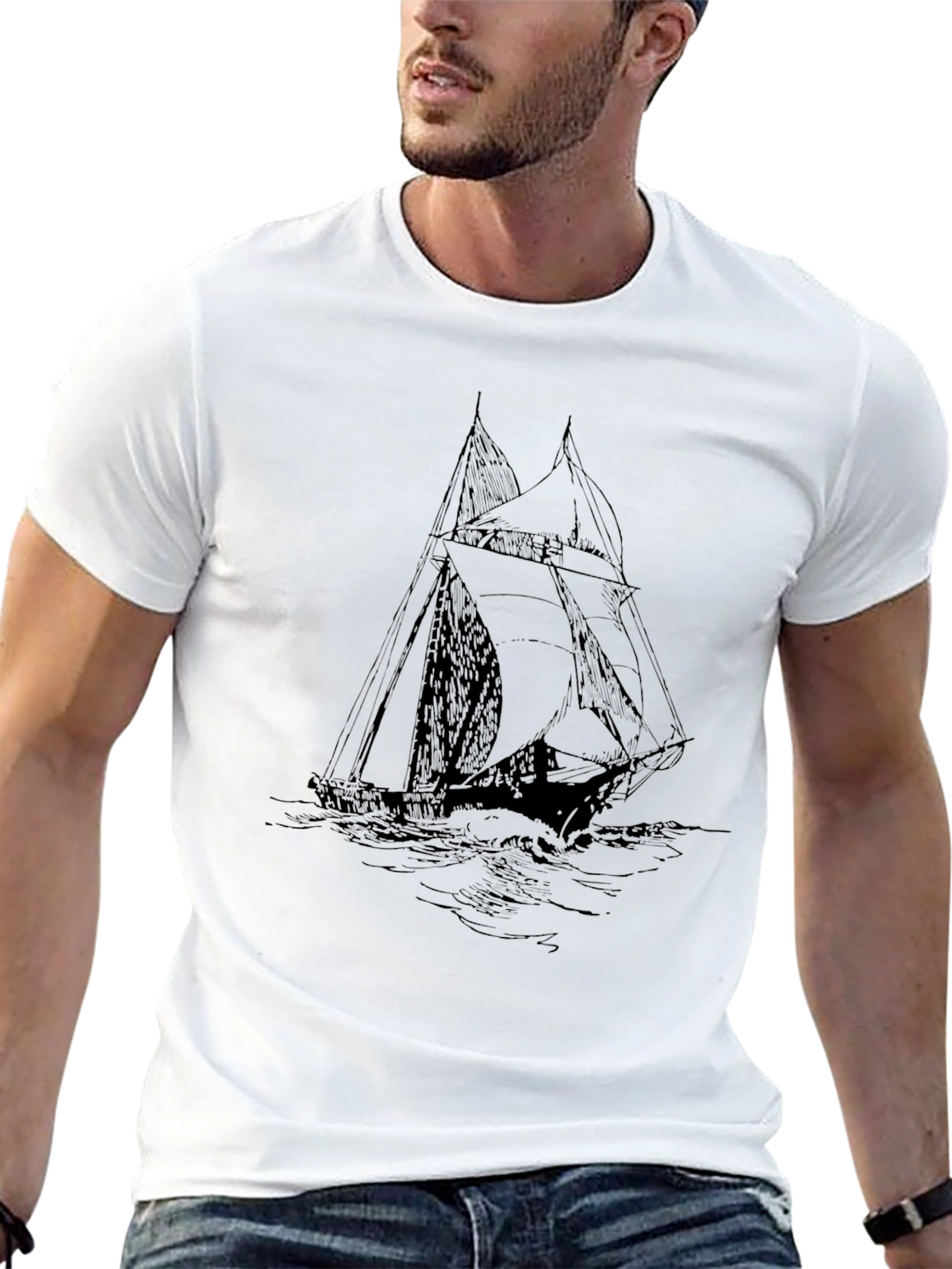 Black Sailboat Graphic Tee - Classic Nautical Style