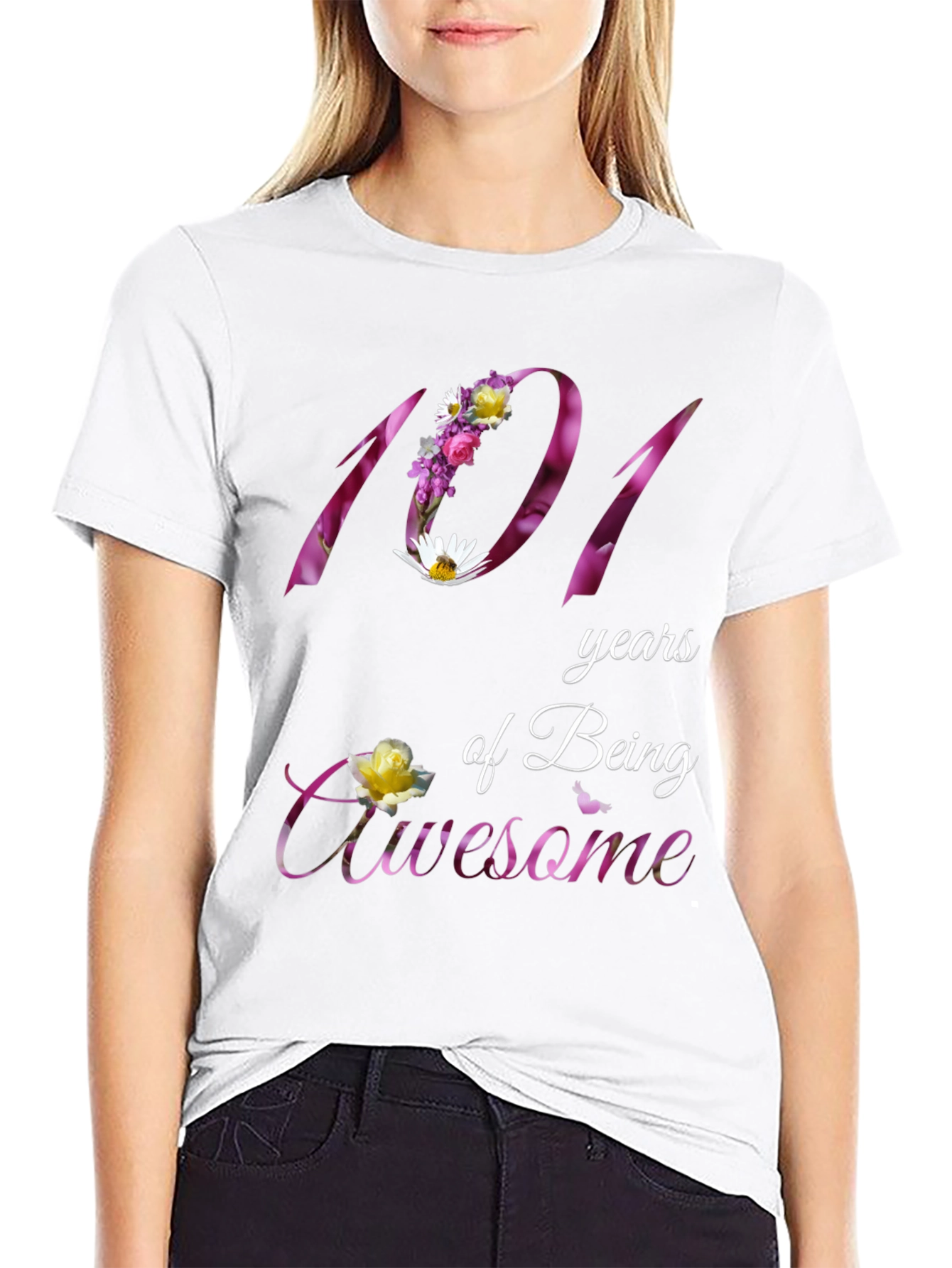 101 Years Awesome Floral T-Shirt