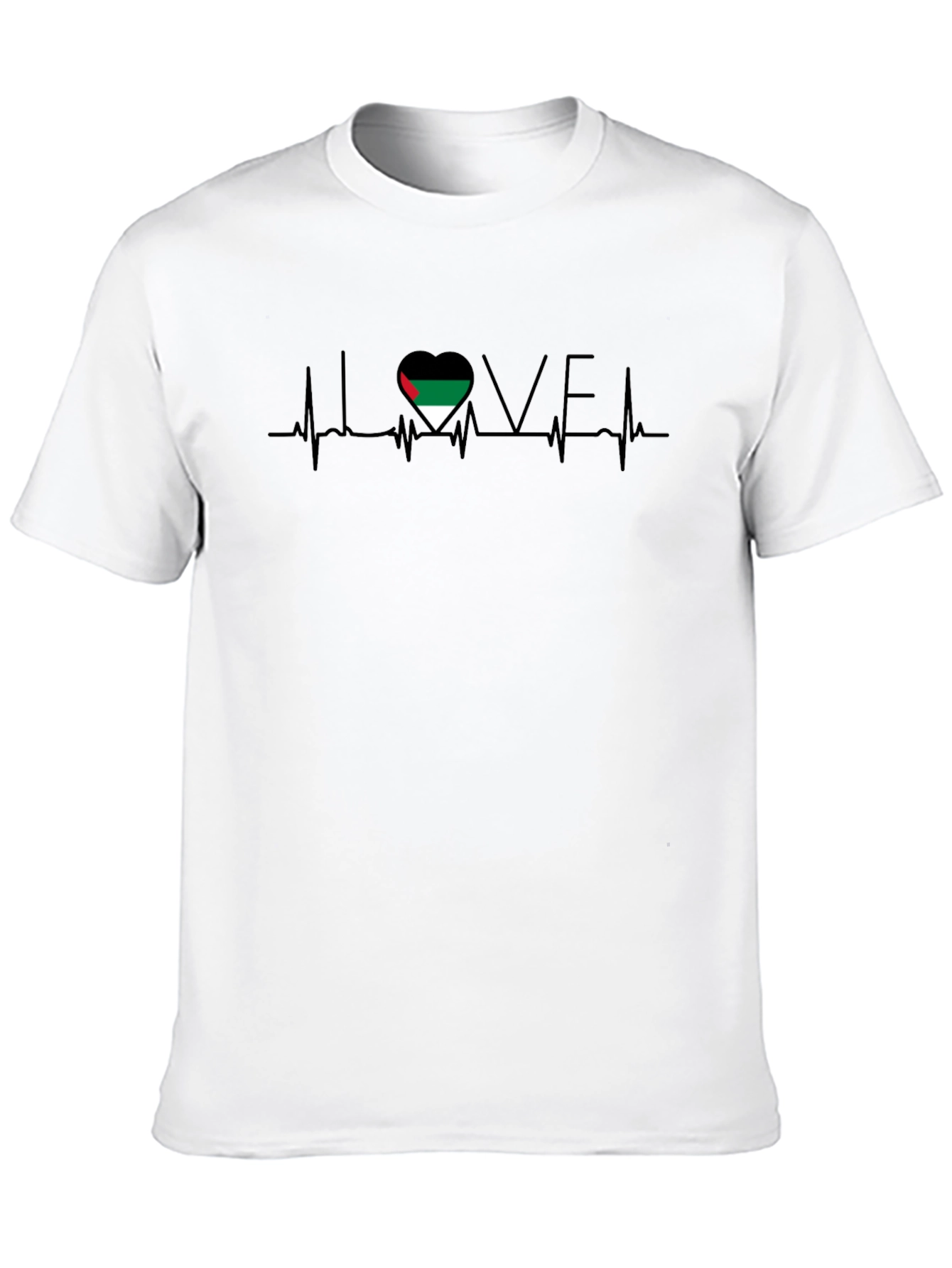 Love Palestine Heartbeat T-Shirt - Black Graphic Tee