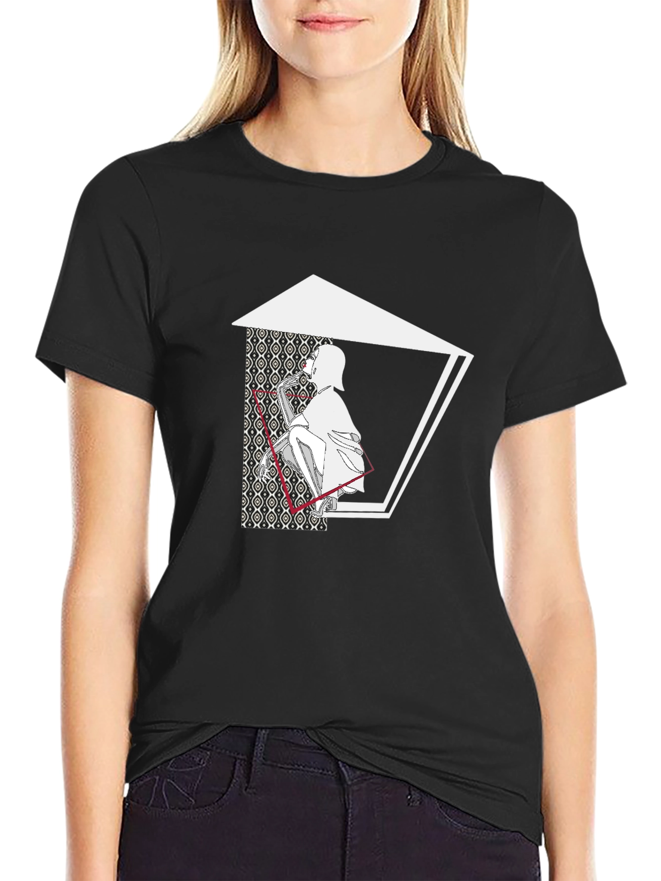 Abstract Graphic Print Black Cotton Blend Tee