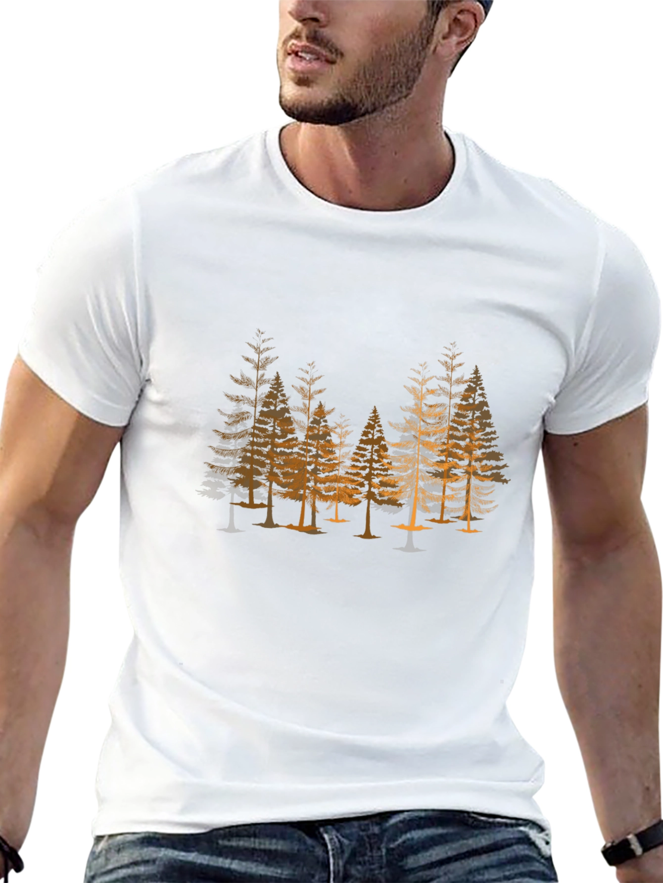 Mens Black T-Shirt - Forest Print