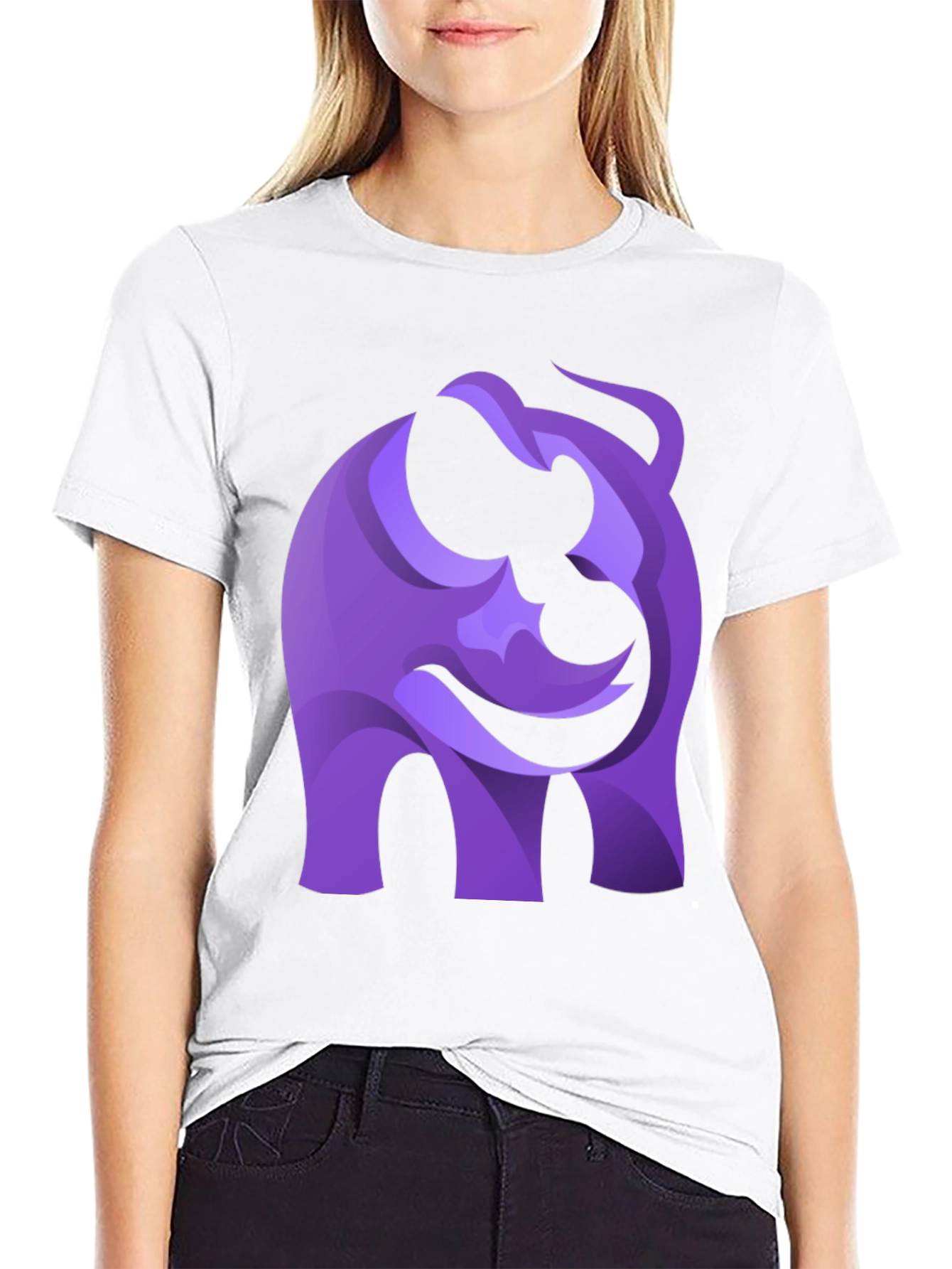 Abstract Purple Elephant Graphic Tee - Black