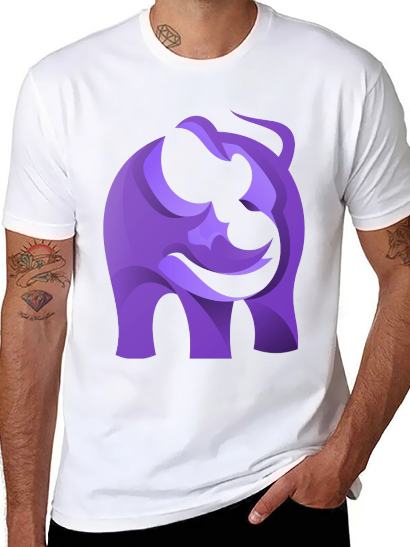 Abstract Purple Elephant Graphic Tee - Black