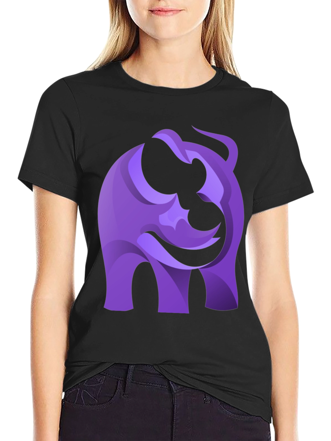 Abstract Purple Elephant Graphic Tee - Black