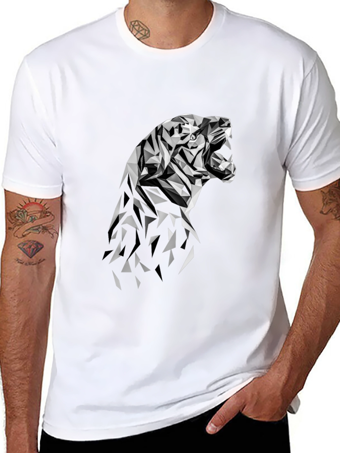 Geometric Tiger Graphic Tee - Modern Black T-Shirt